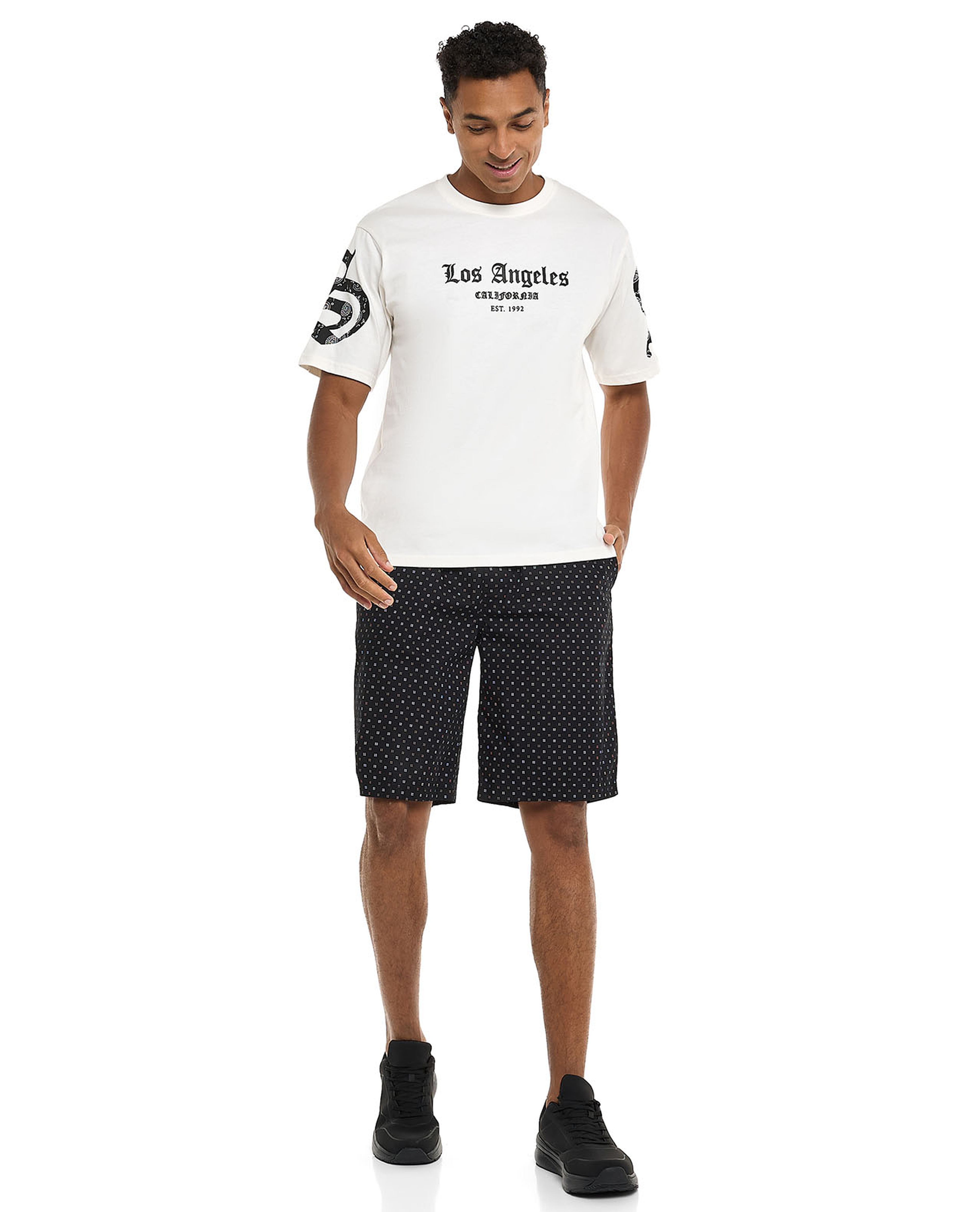 Typography Print T-Shirt with Crew Neck and Short Sleeves