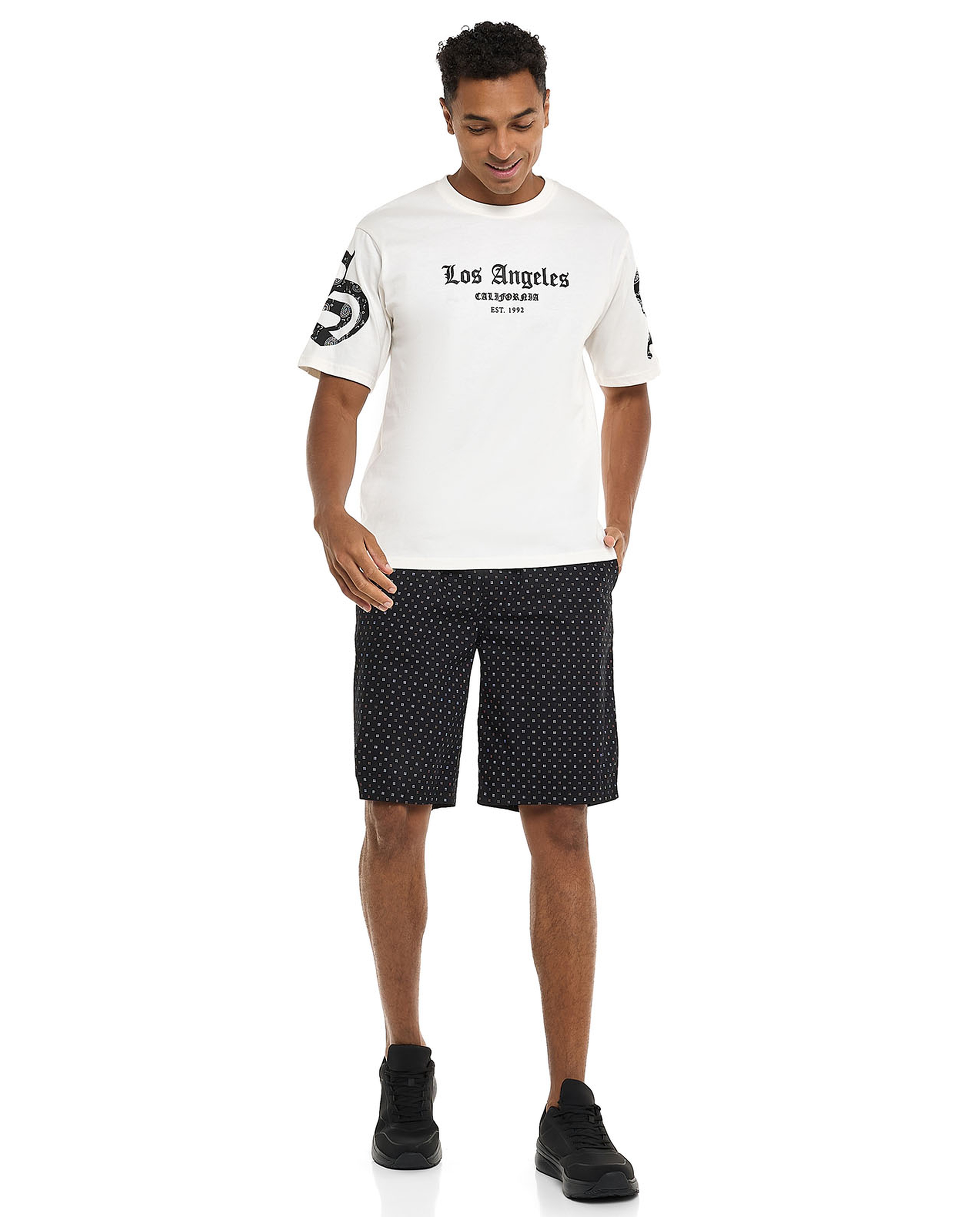 Typography Print T-Shirt with Crew Neck and Short Sleeves