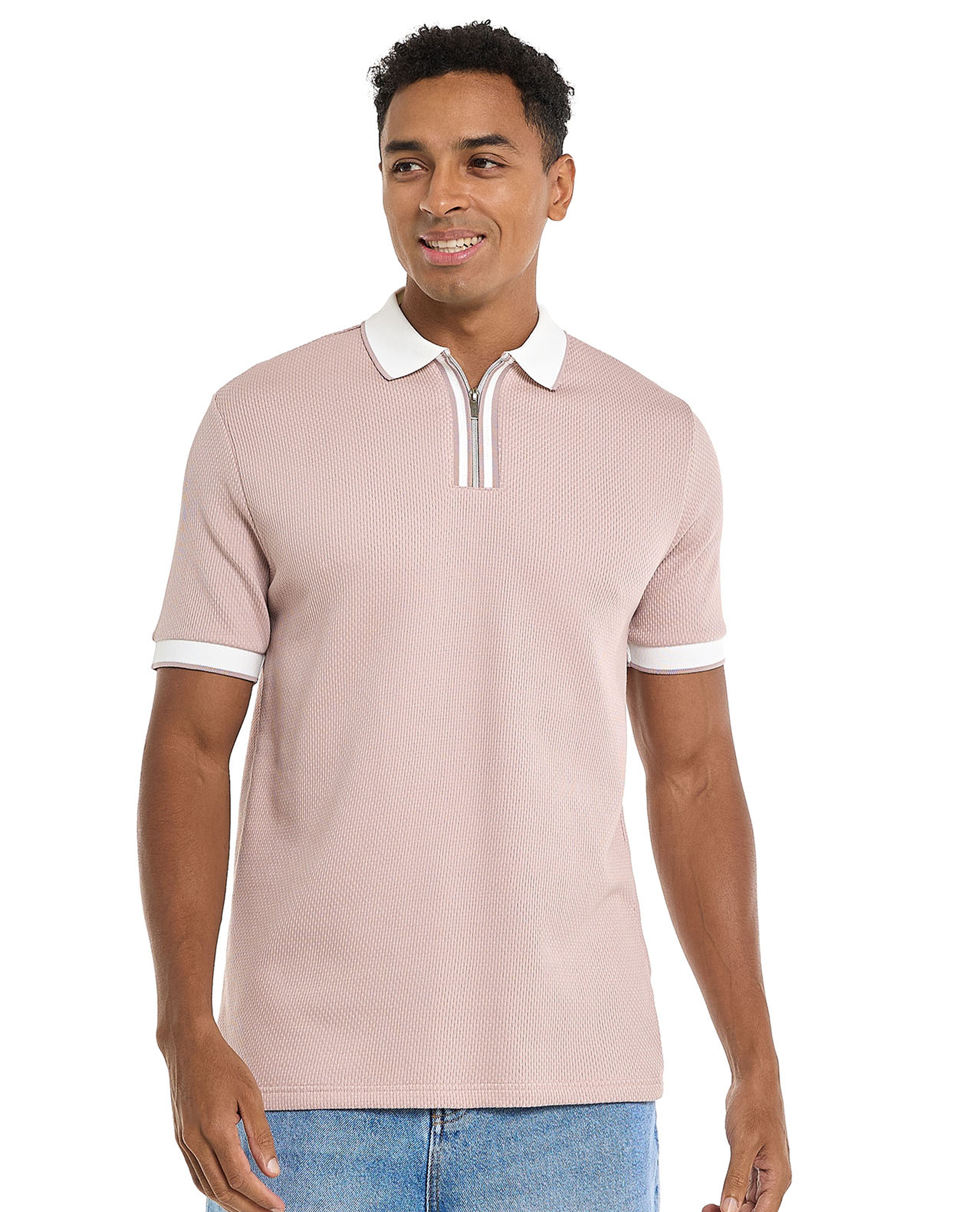 Contrast Tipping Polo T-Shirt with Short Sleeves