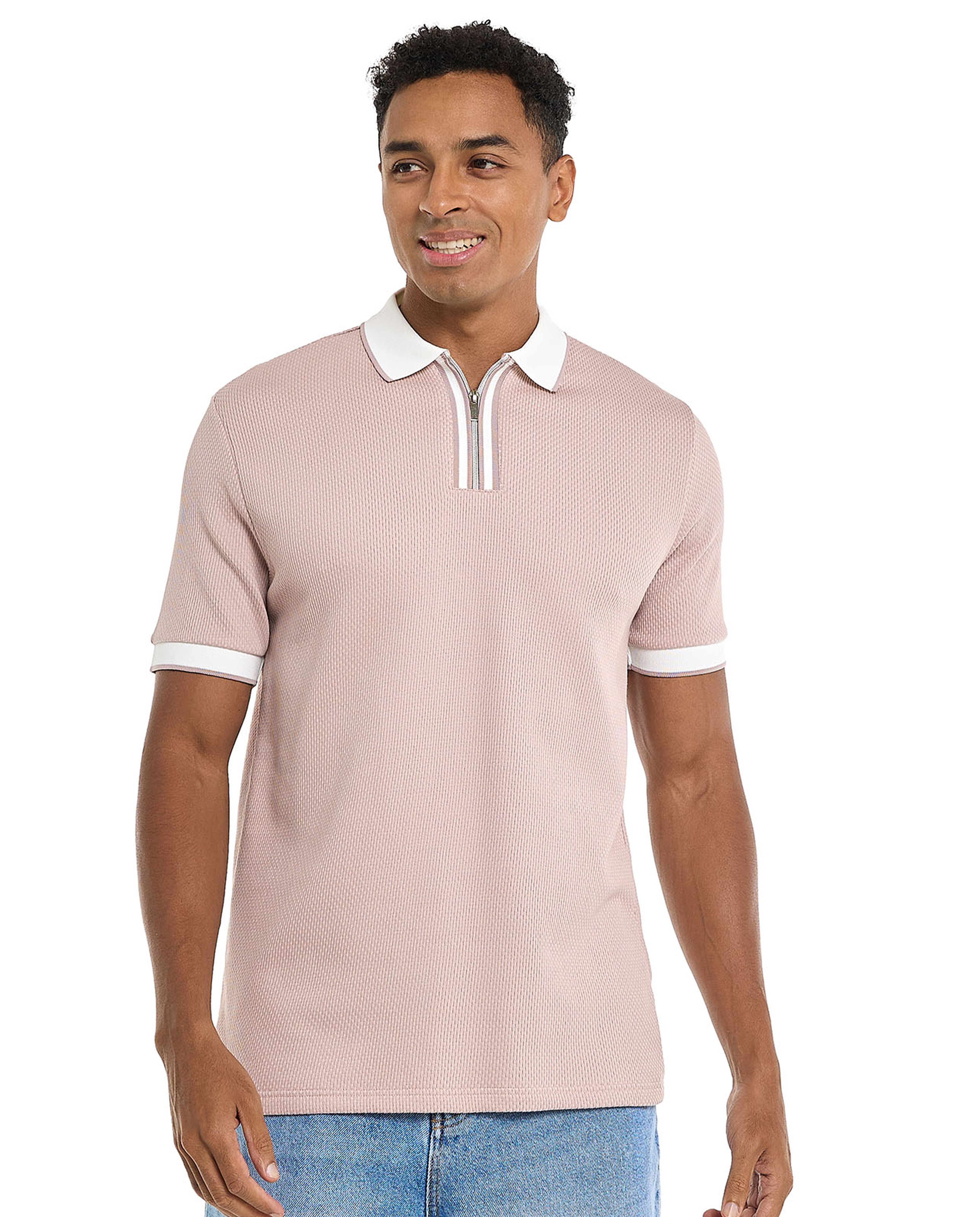 Contrast Tipping Polo T-Shirt with Short Sleeves