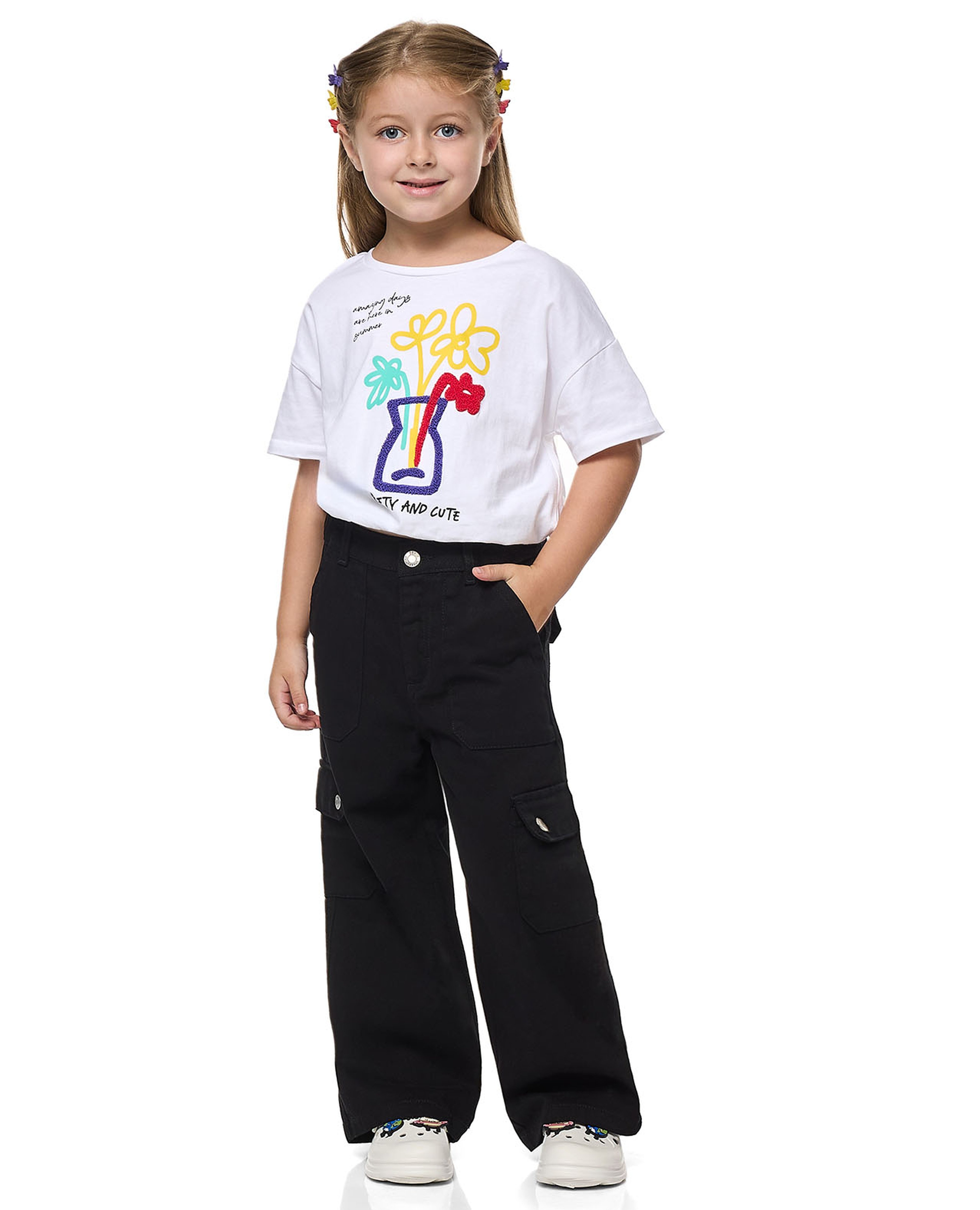 Solid Cargo Pants with Button Closure