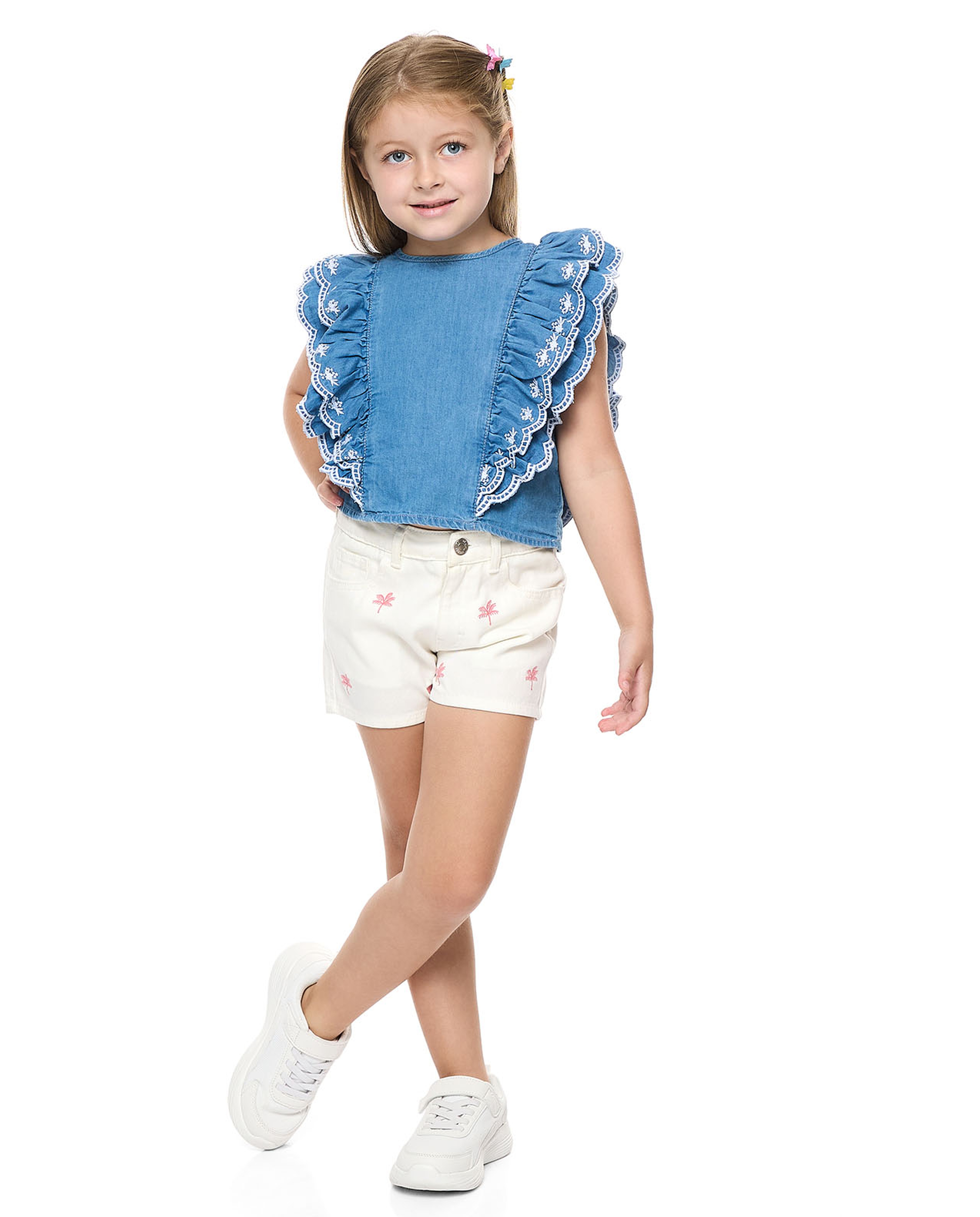 Embroidered Shorts with Button Closure