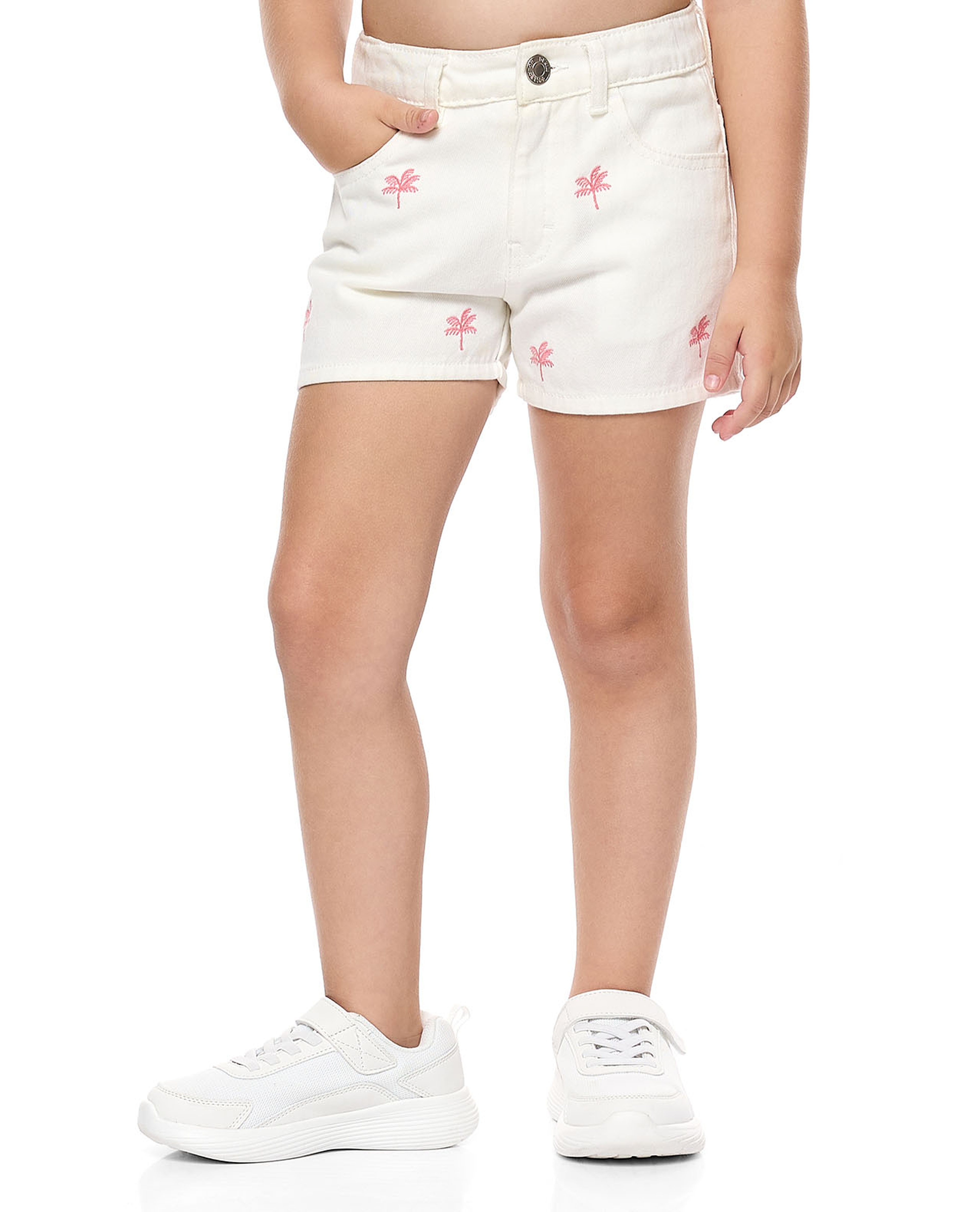 Embroidered Shorts with Button Closure