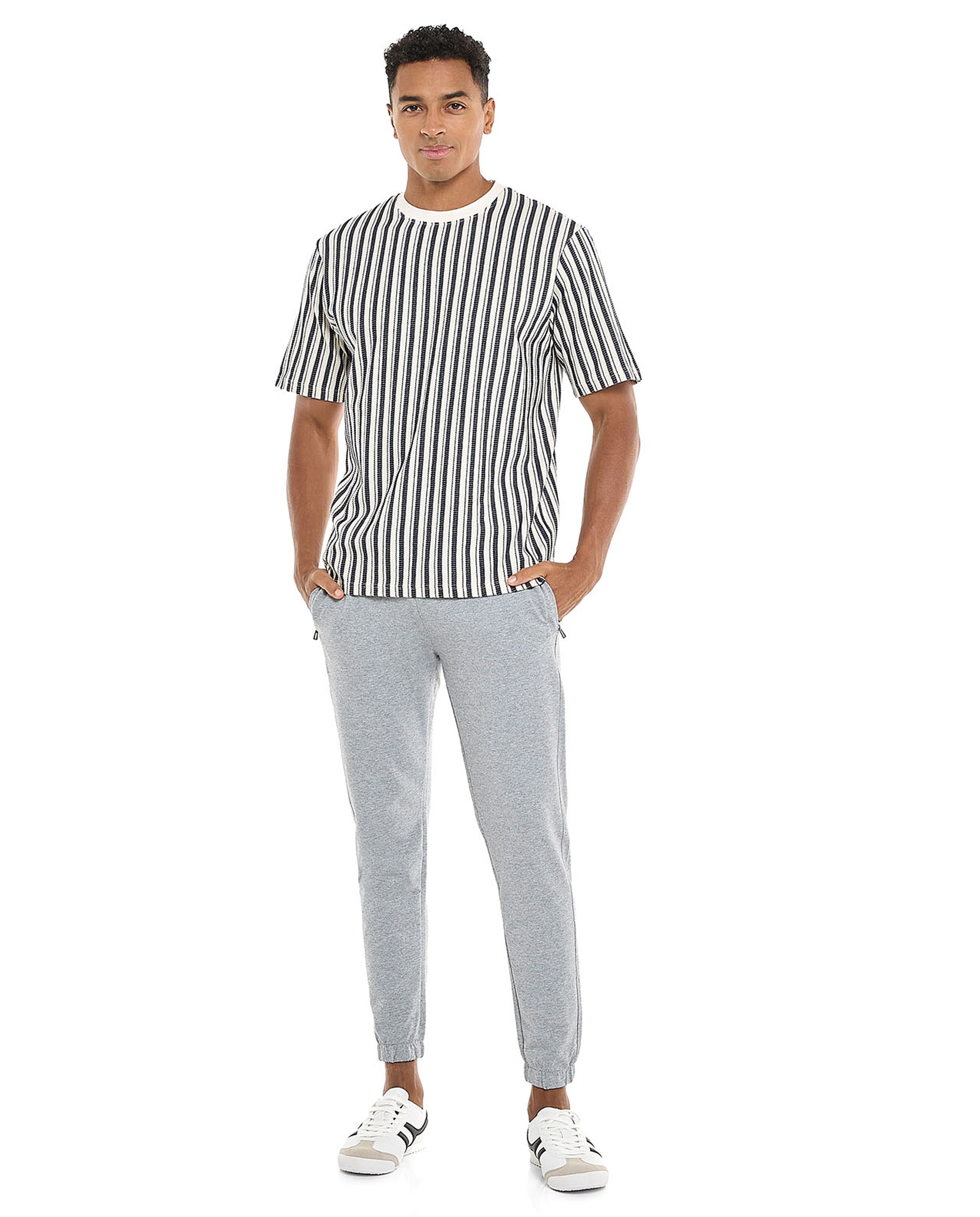Striped T-Shirt with Crew Neck and Short Sleeves