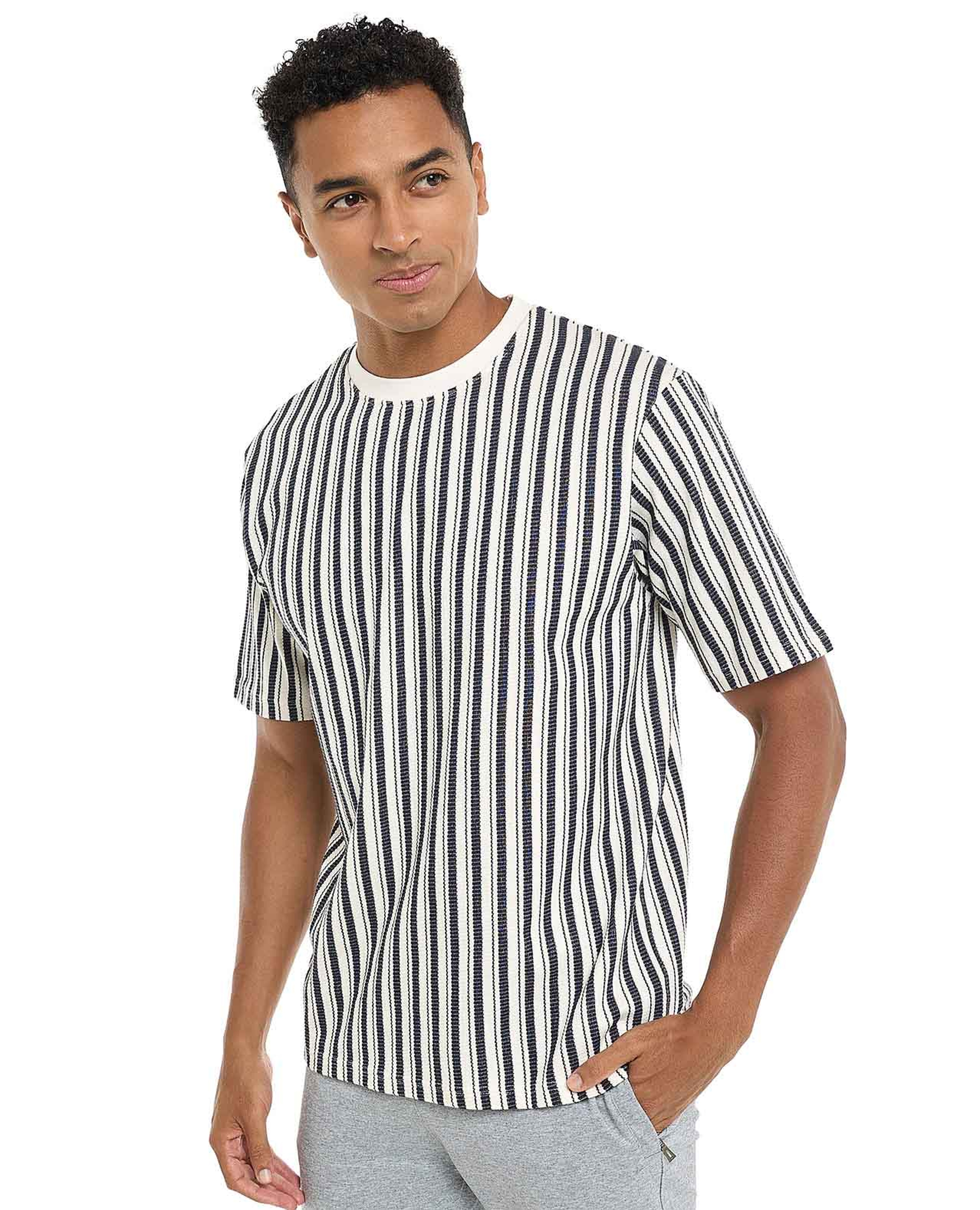Striped T-Shirt with Crew Neck and Short Sleeves