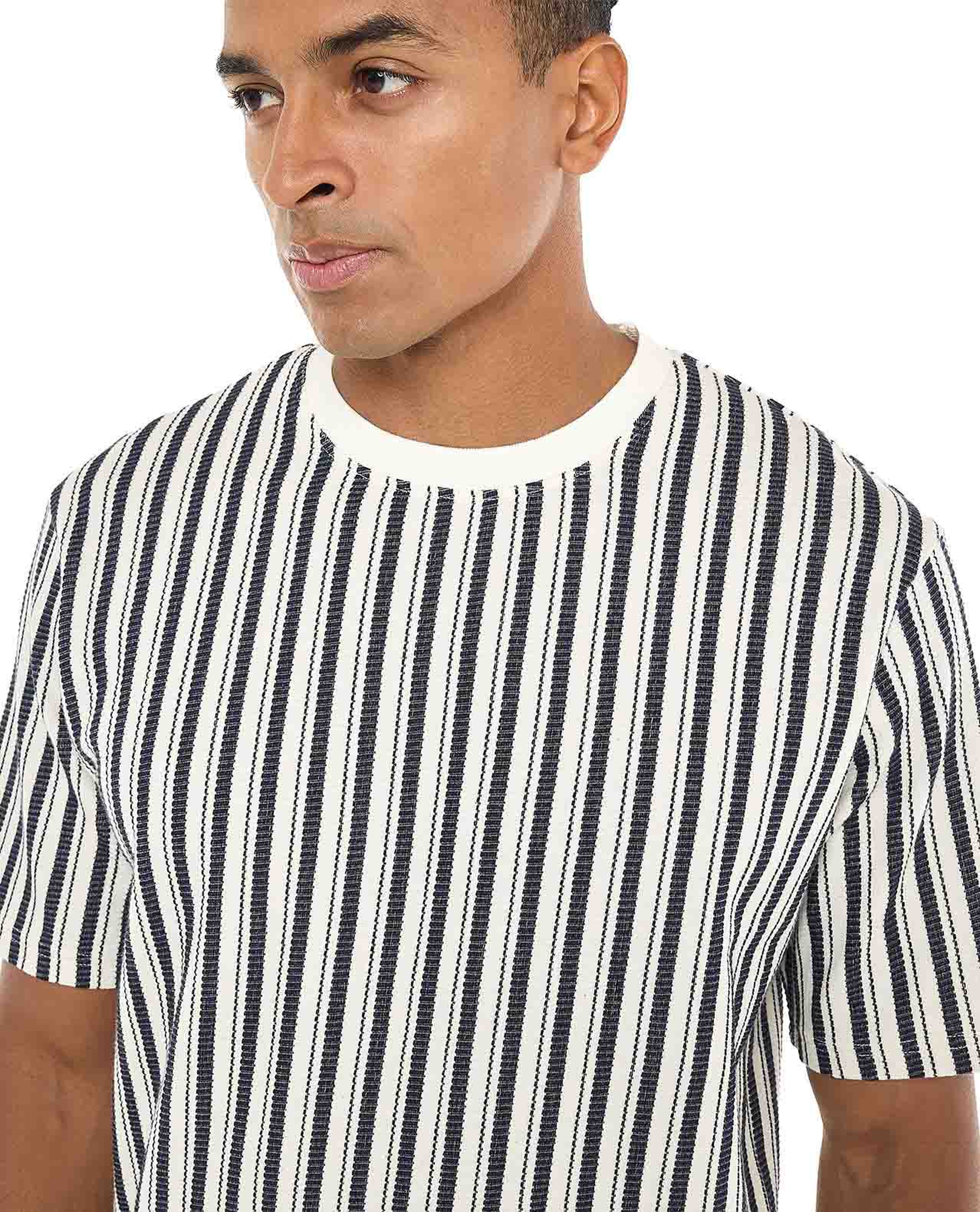 Striped T-Shirt with Crew Neck and Short Sleeves