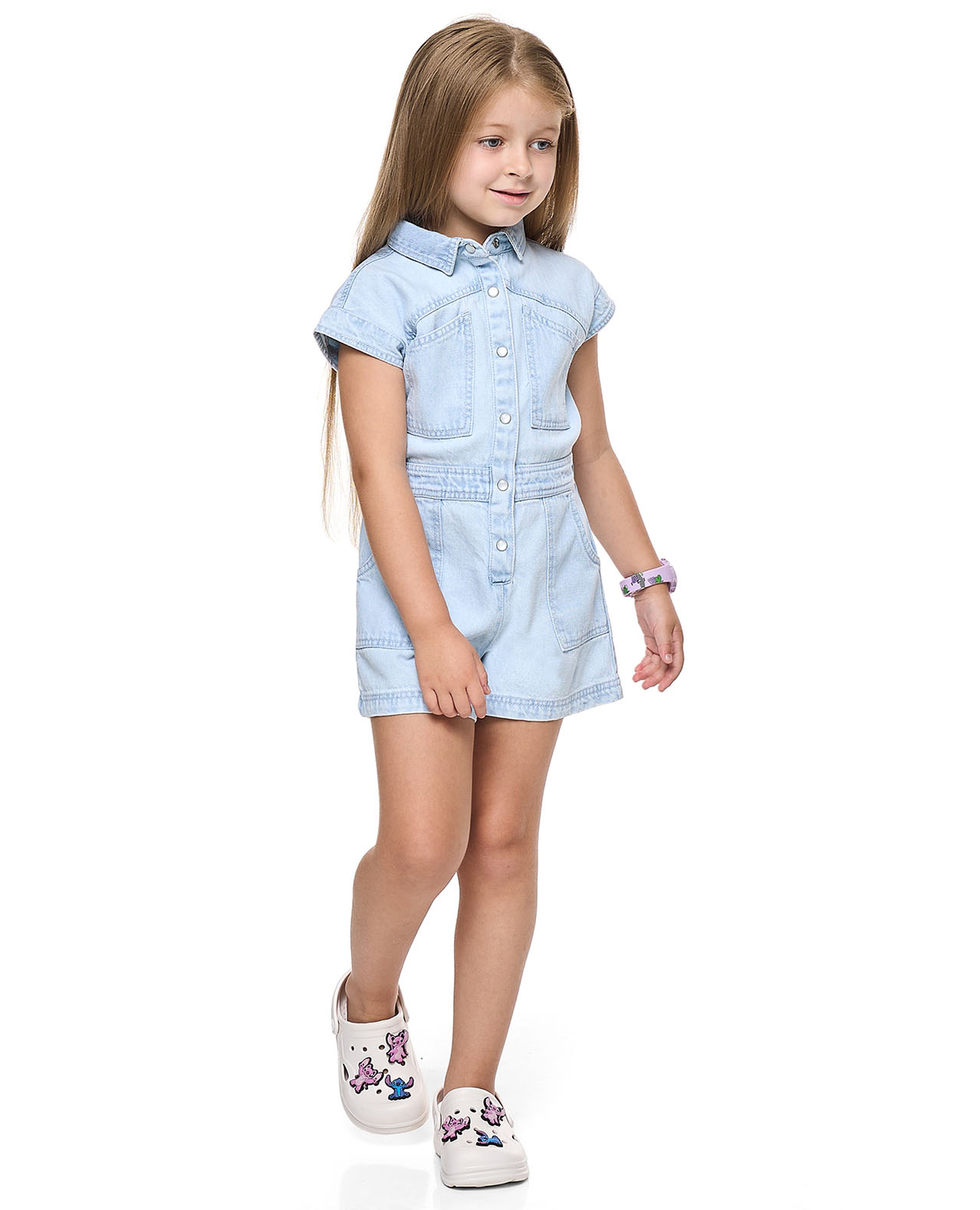 رومبير باهت بياقة قميص وأكمام قصيرة