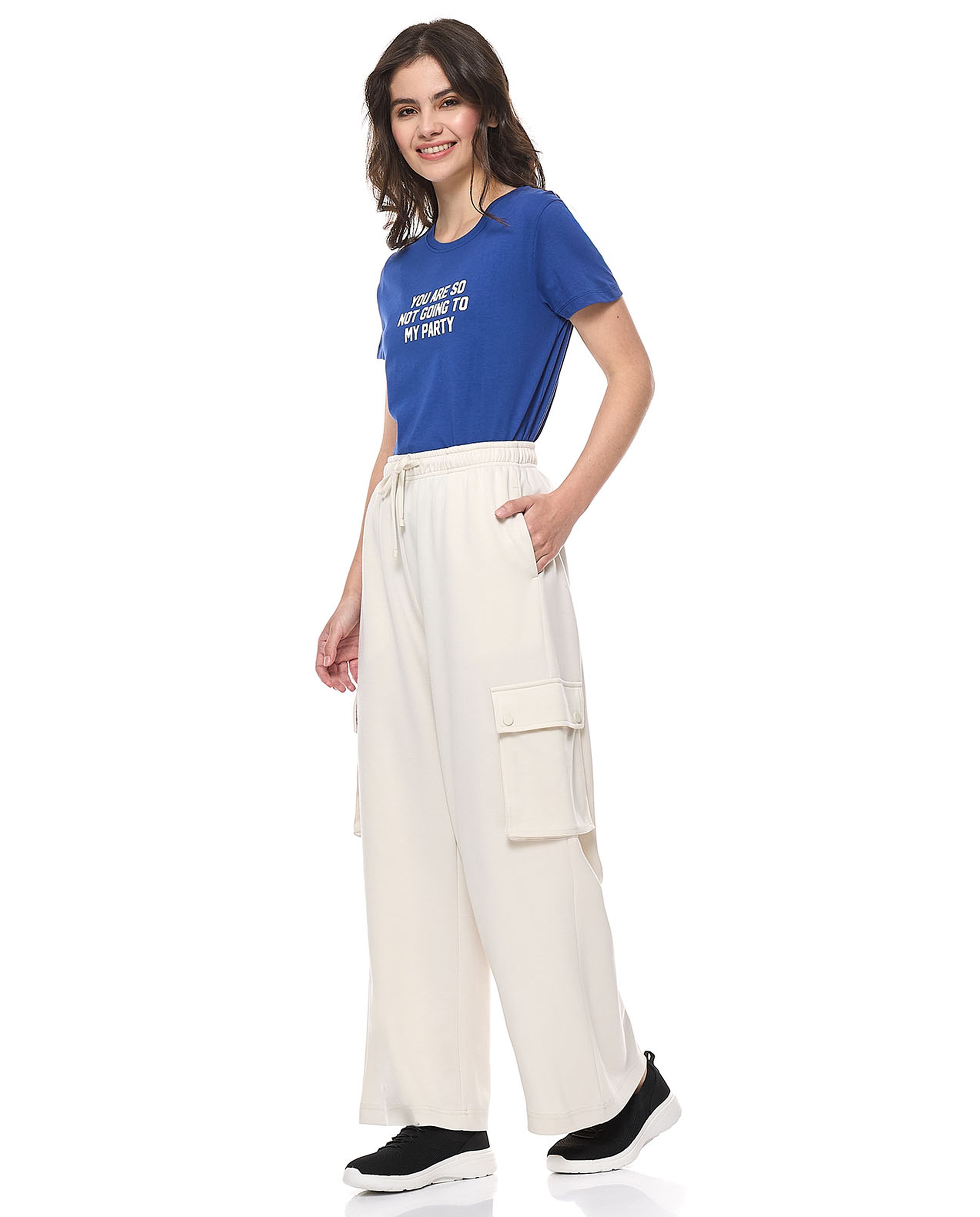 Solid Cargo Pants with Drawstring Waist