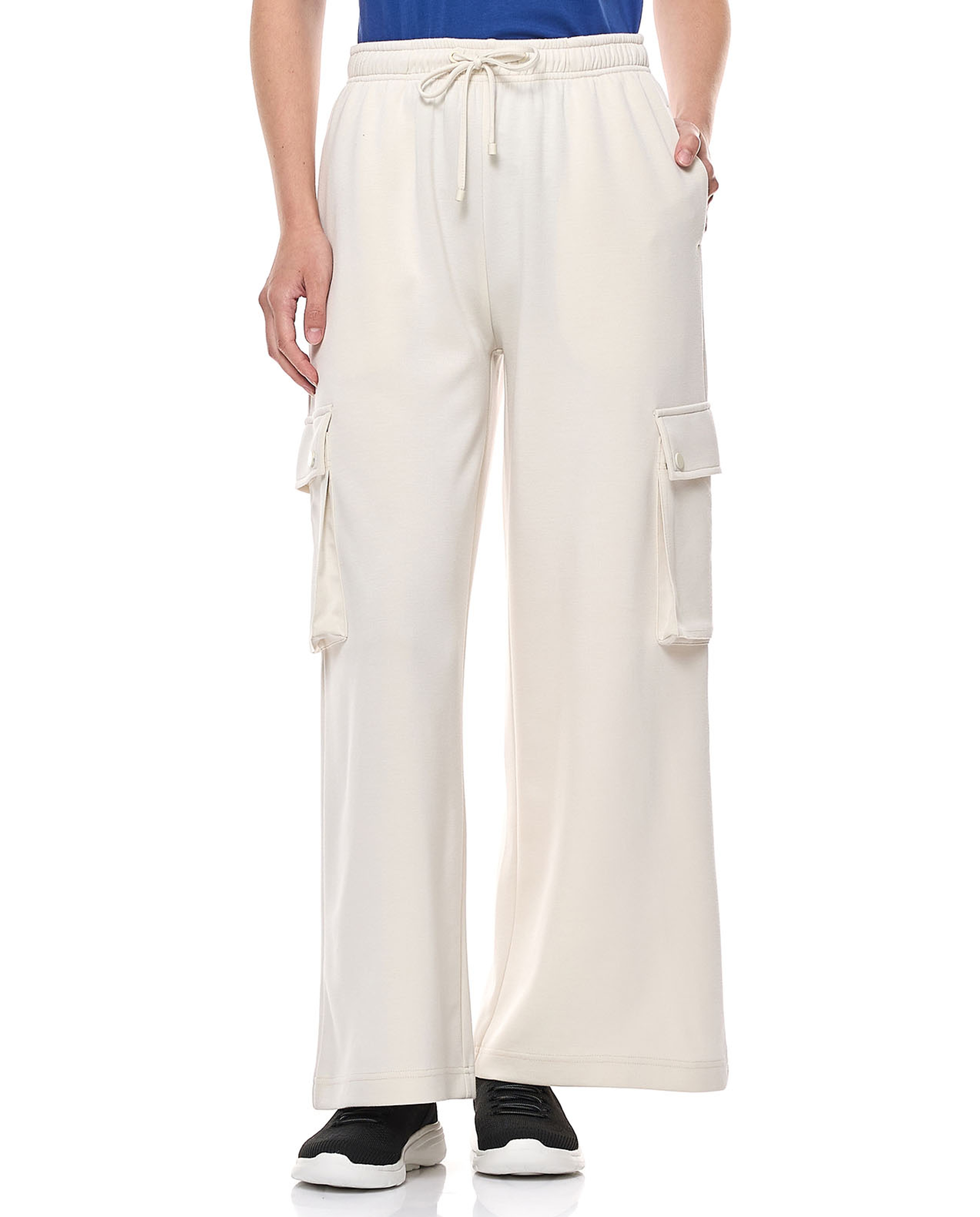 Solid Cargo Pants with Drawstring Waist