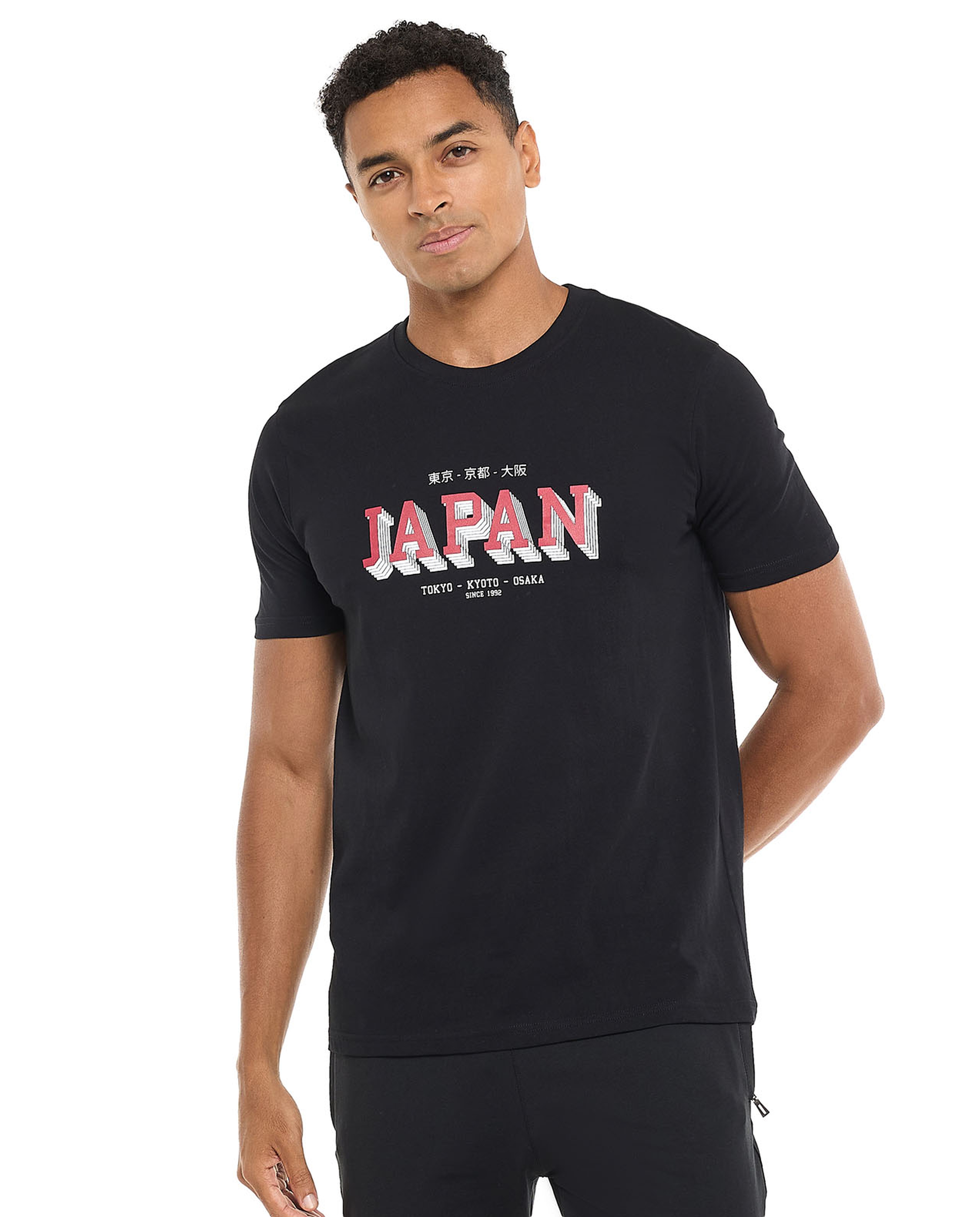 Typography Print T-Shirt with Crew Neck and Short Sleeves