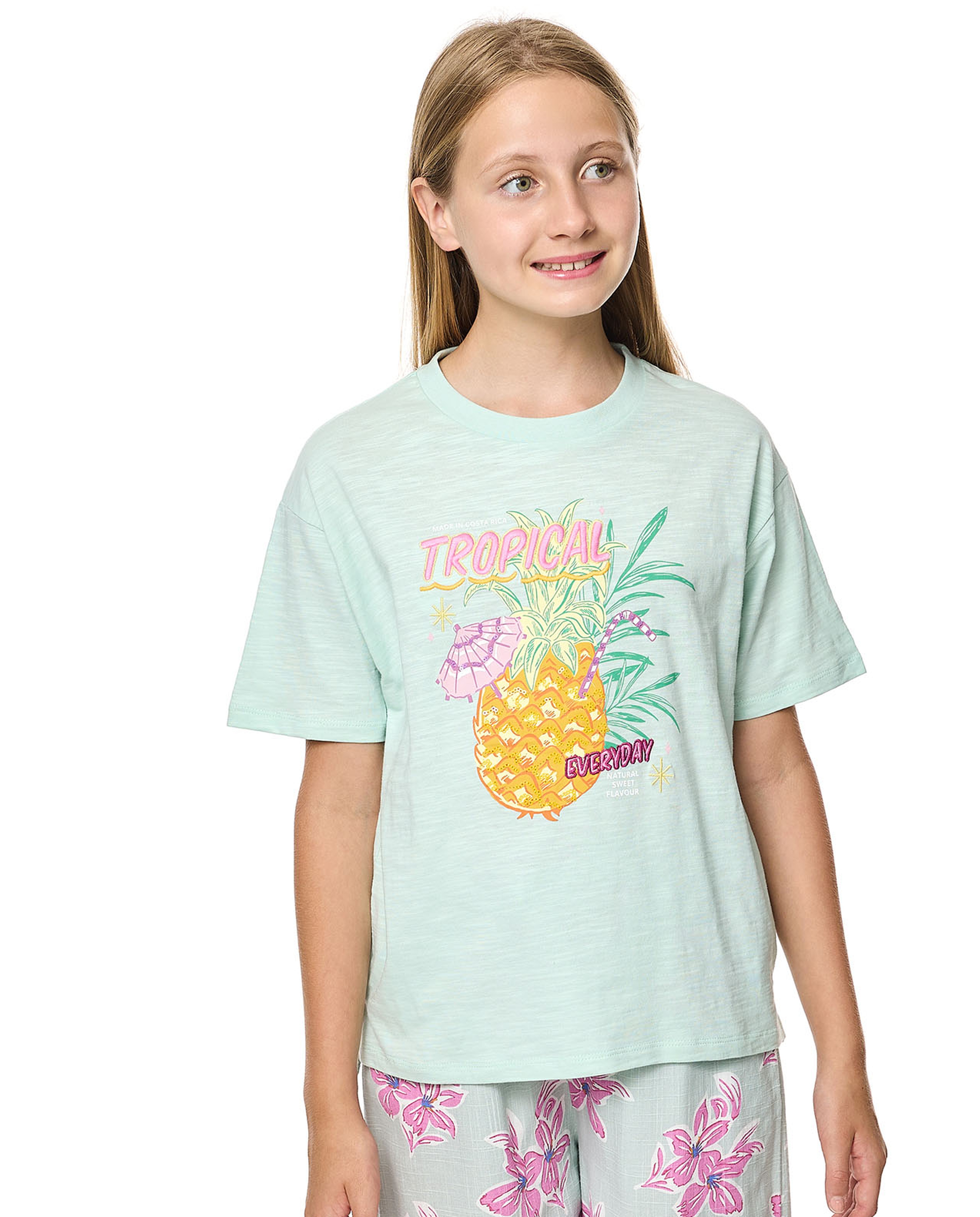 Embroidered T-Shirt With Crew Neck and Short Sleeves