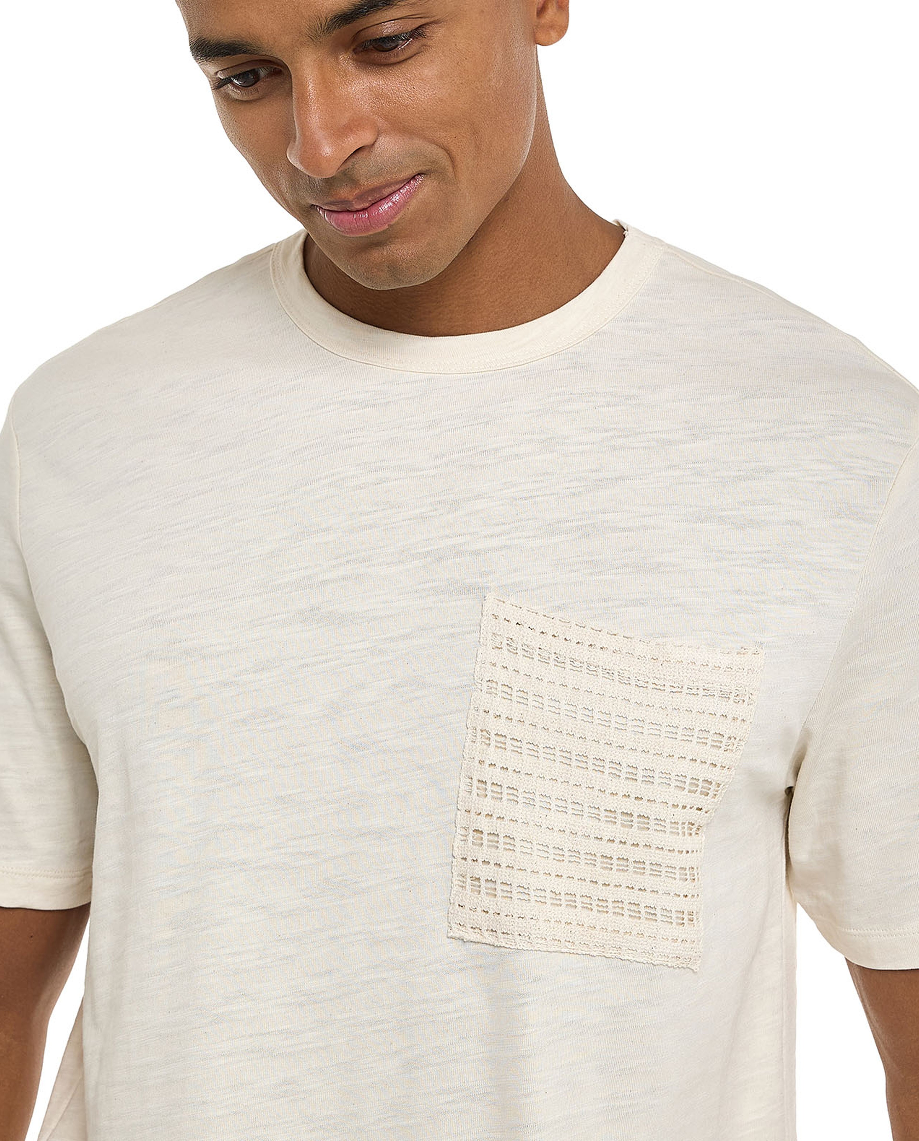 Textured T-Shirt with Crew Neck and Short Sleeves
