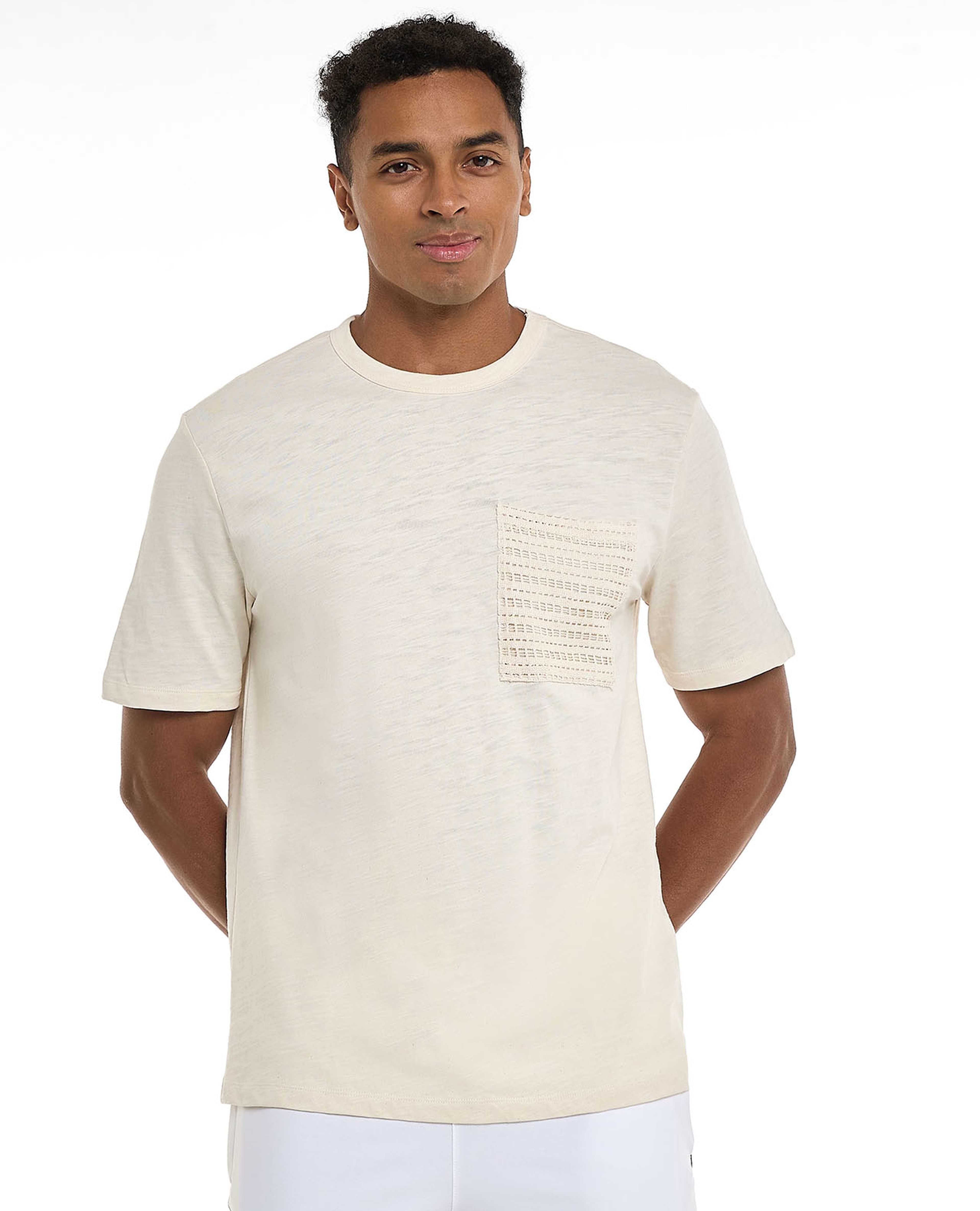 Textured T-Shirt with Crew Neck and Short Sleeves