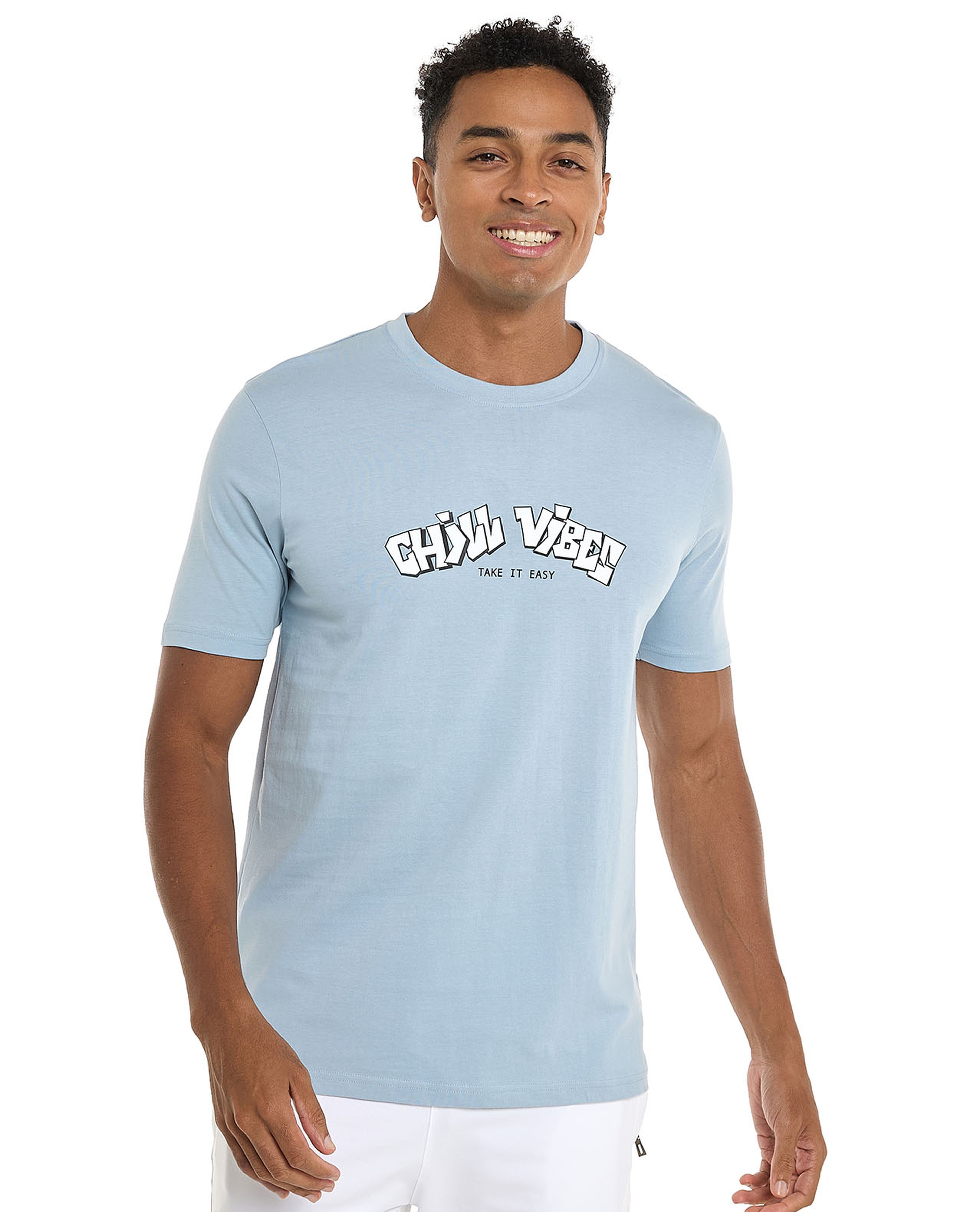 Typography Print T-Shirt with Crew Neck and Short Sleeves