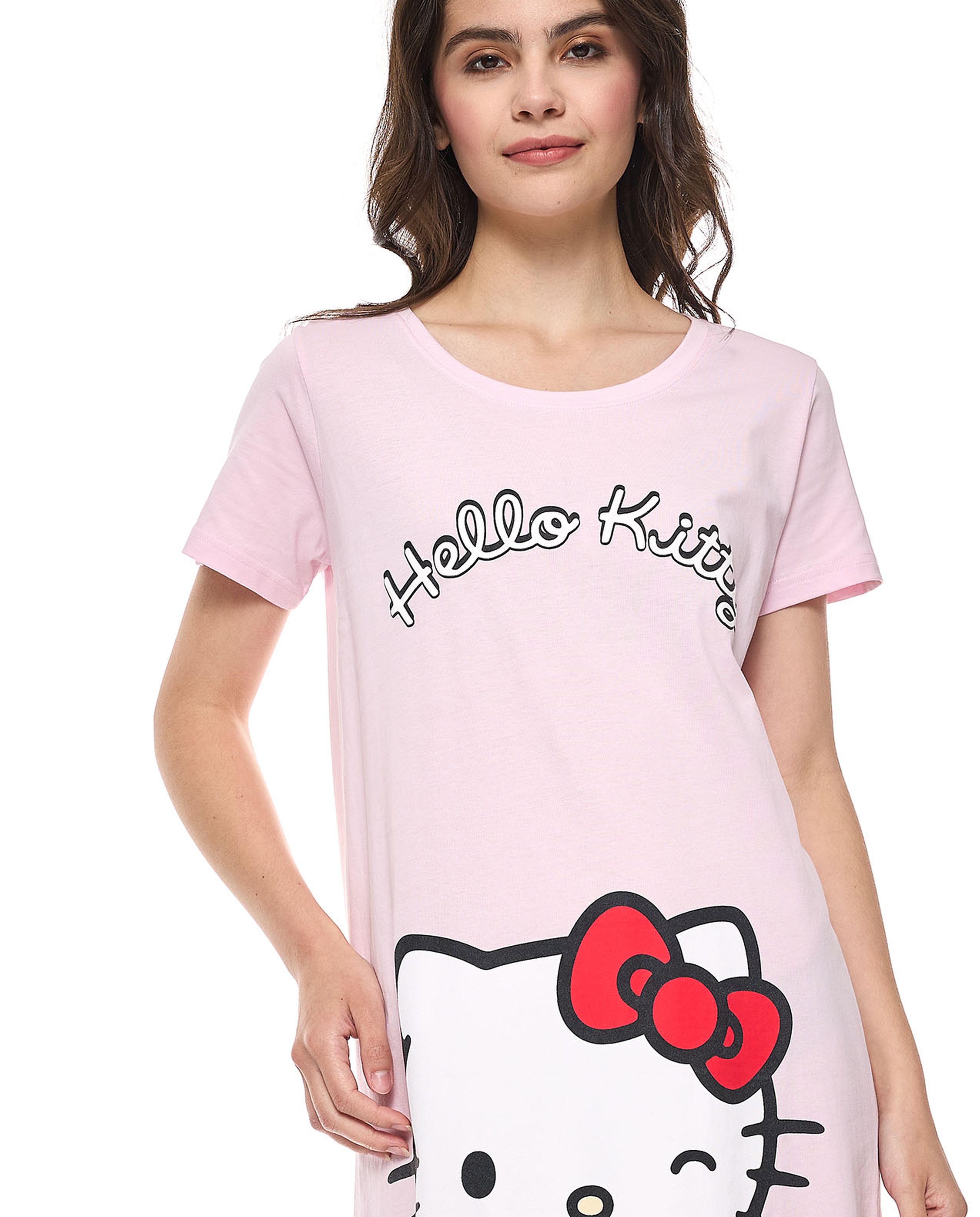Hello Kitty Print Nightdress with Short Sleeves