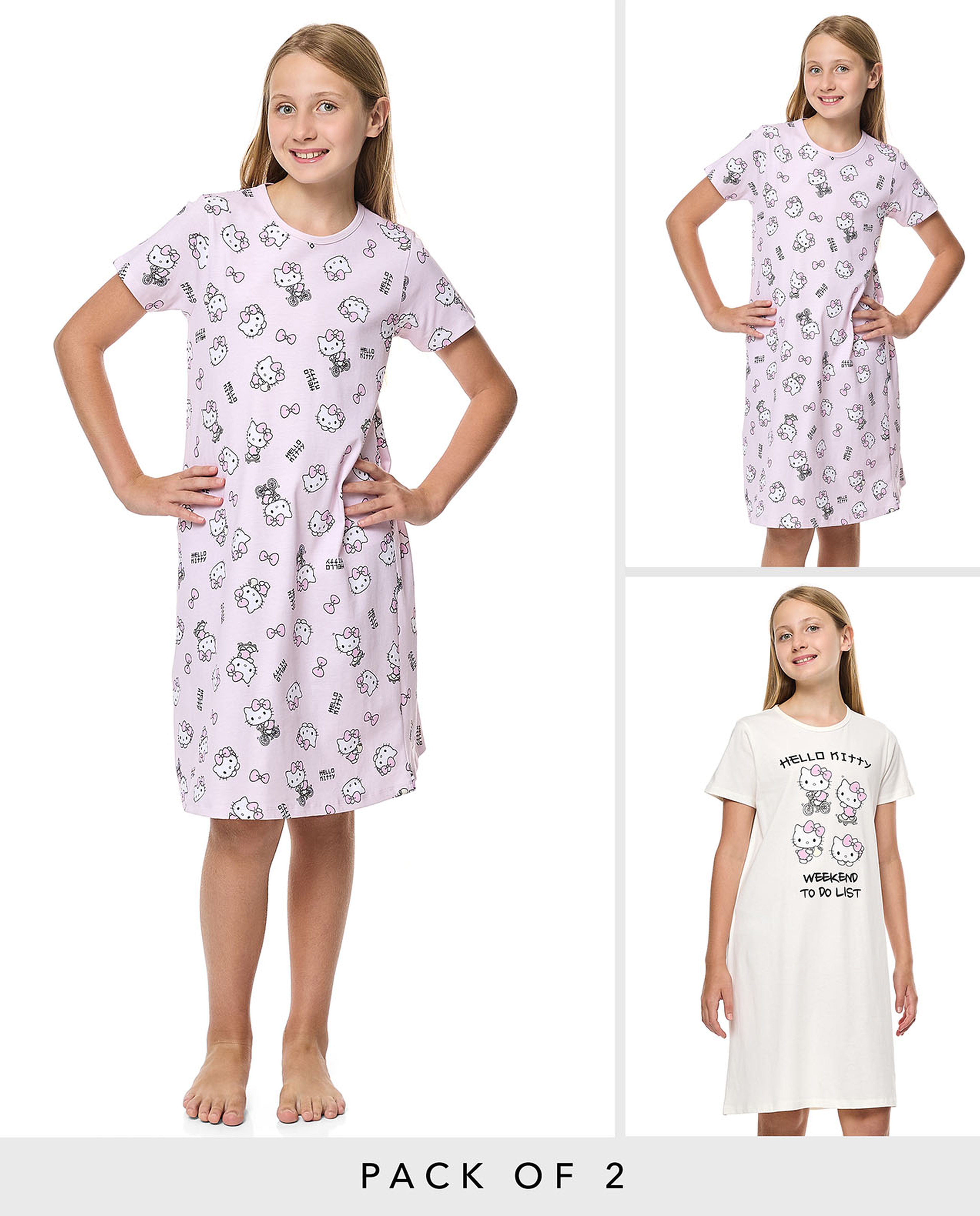 2 Pack Stitch Print Nightdresses