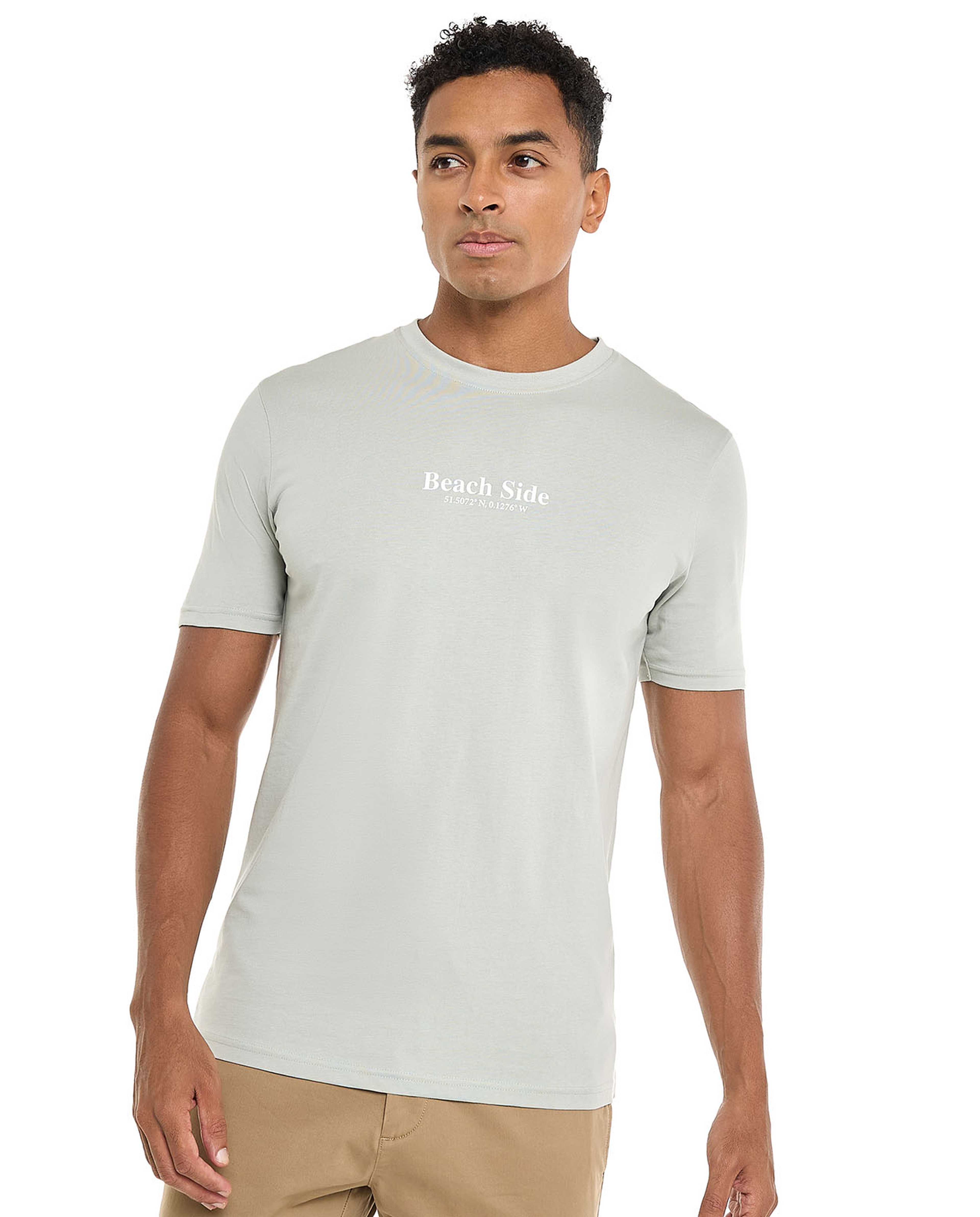 Typography Print T-Shirt with Crew Neck and Short Sleeves