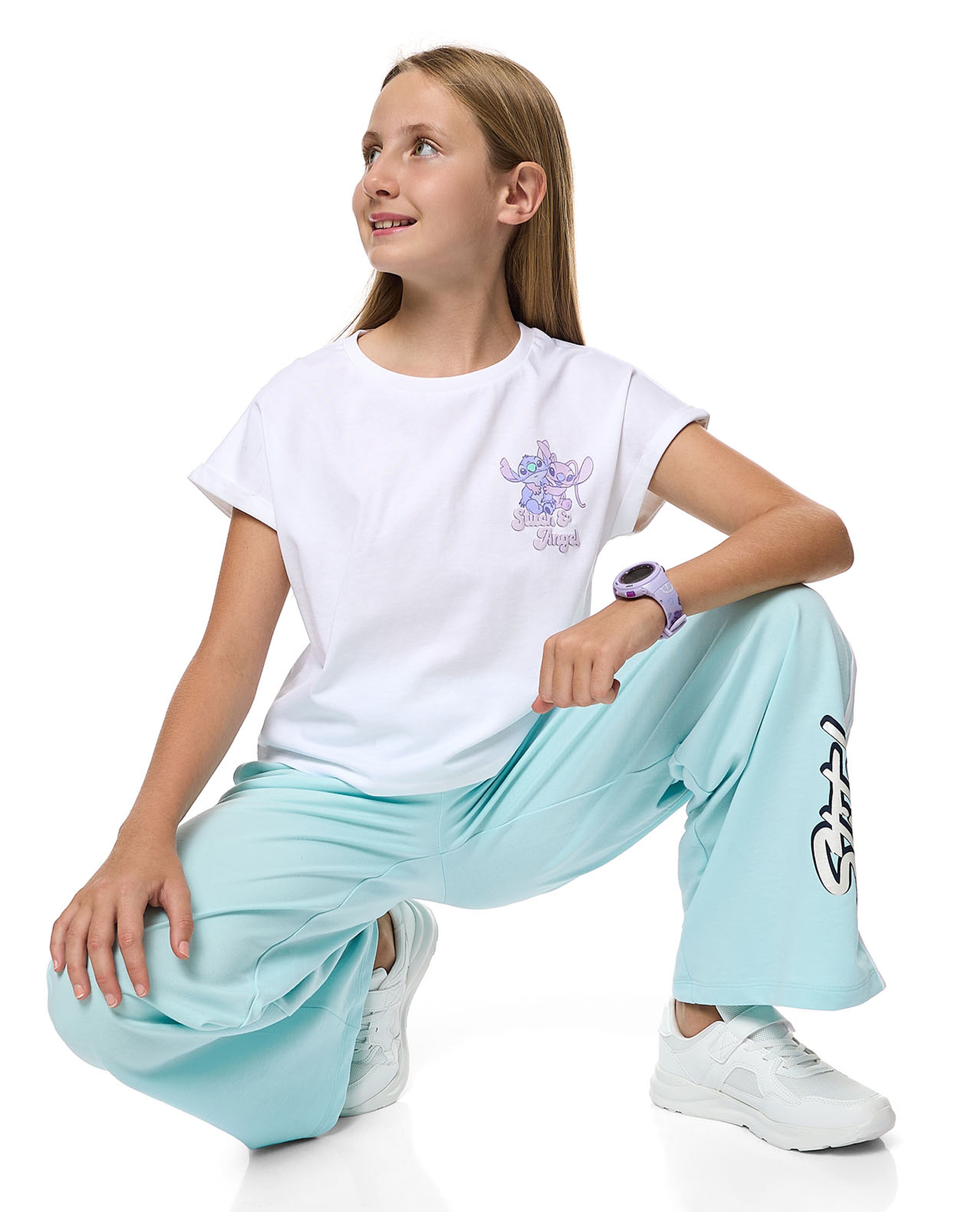 Stitch Print T-Shirt With Crew Neck and Short Sleeves