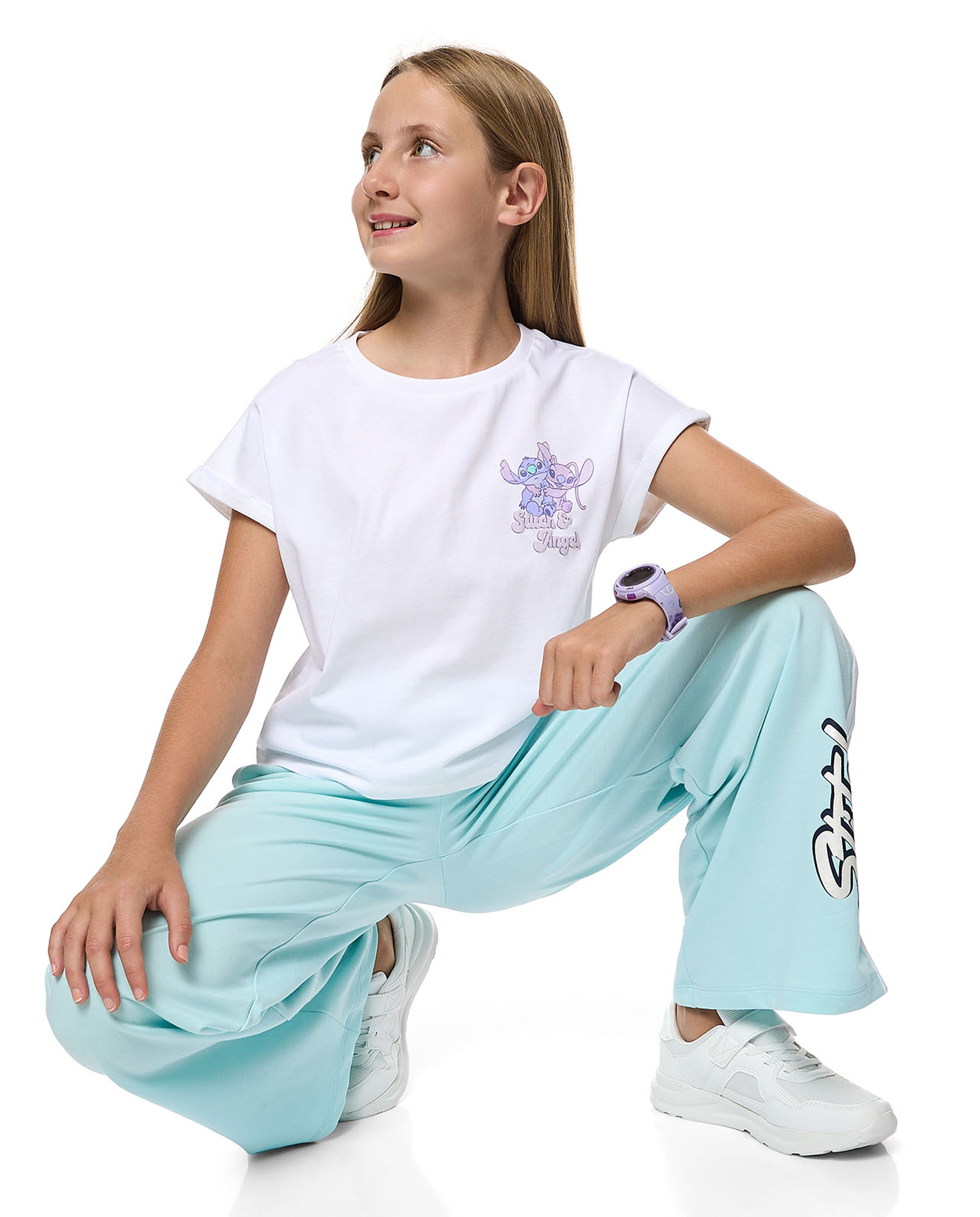 Stitch Print T-Shirt With Crew Neck and Short Sleeves