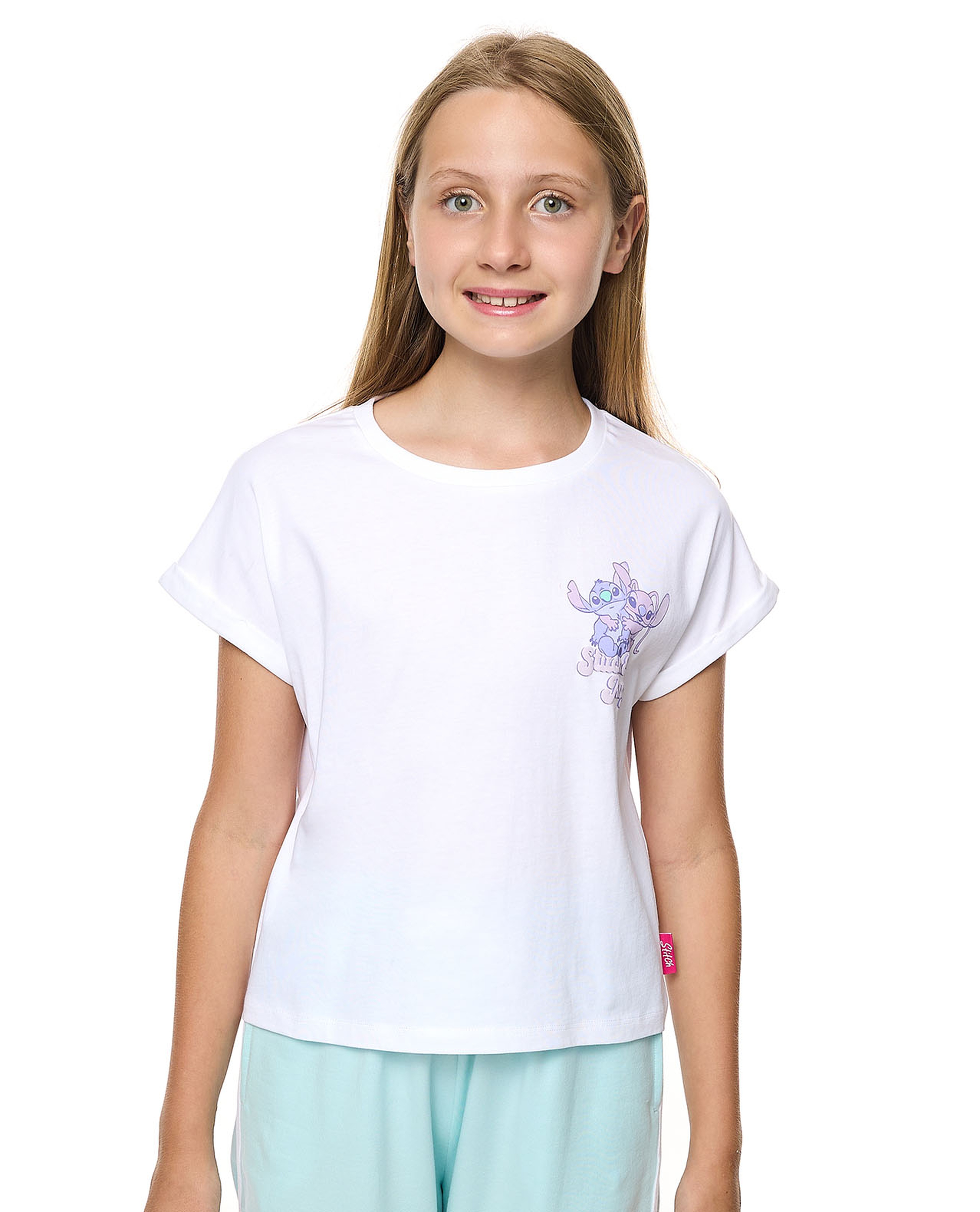 Stitch Print T-Shirt With Crew Neck and Short Sleeves