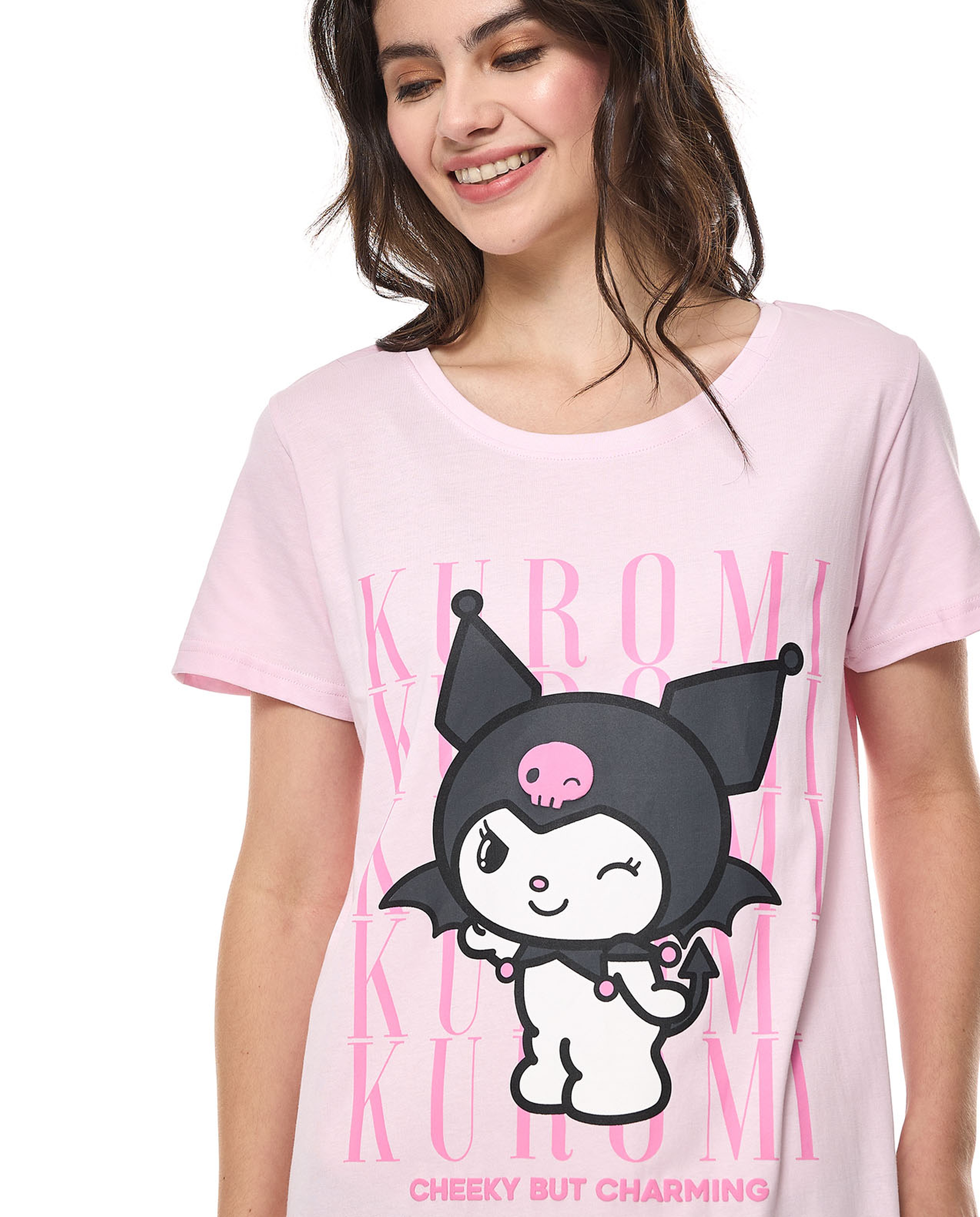 Kuromi Print Nightdress with Short Sleeves
