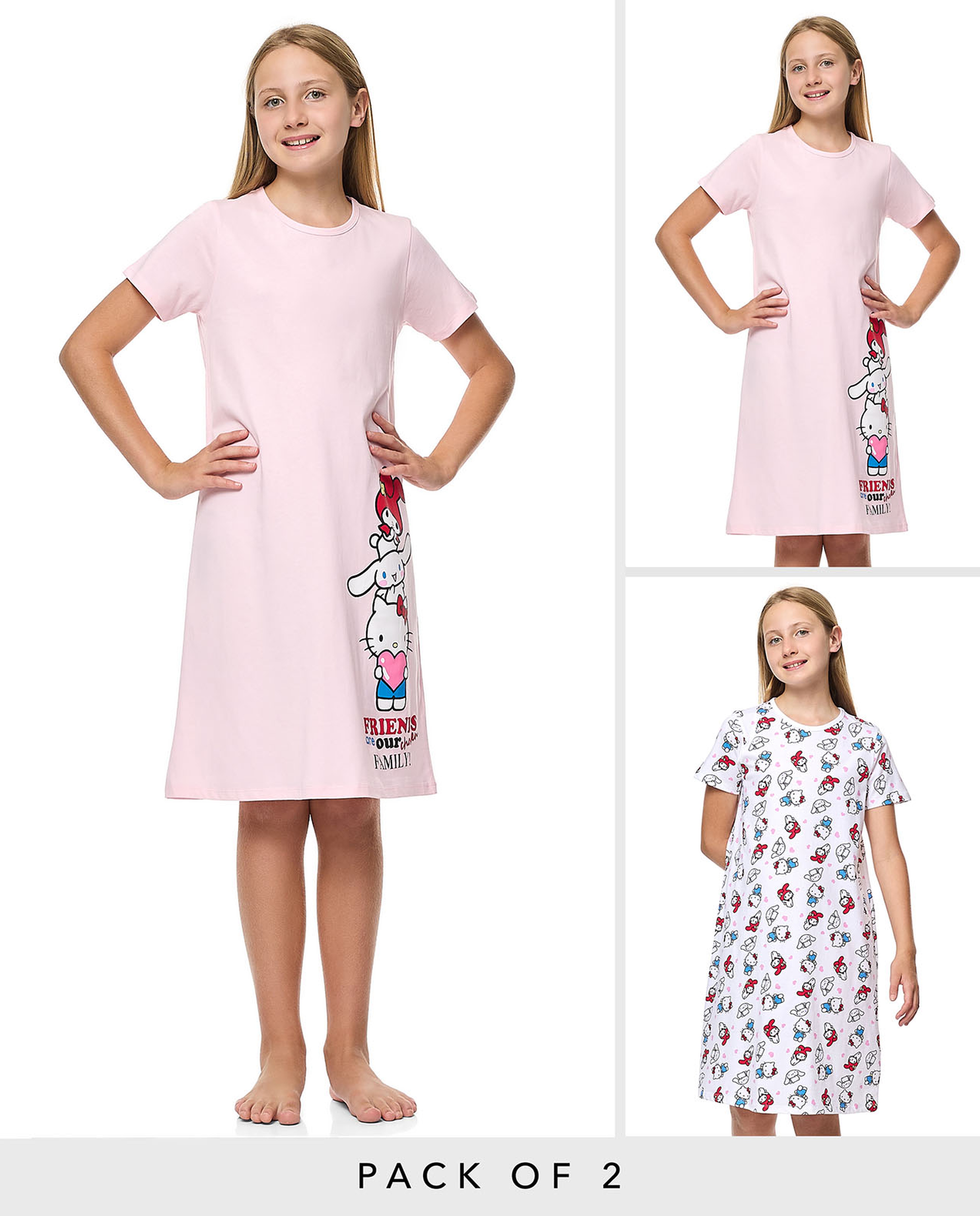 2 Pack Hello Kitty Print Nightdresses
