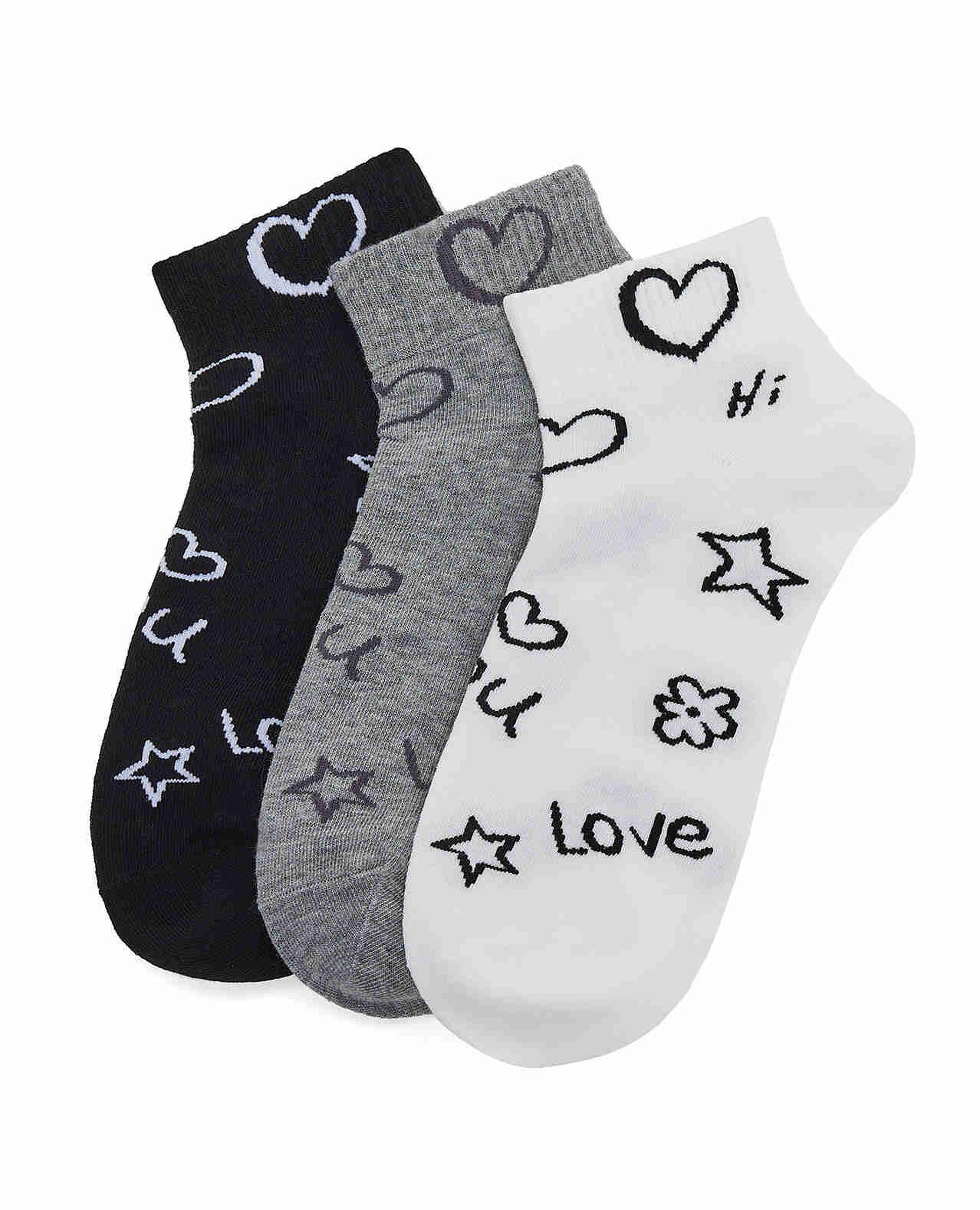 3 Pack Printed Ankle Socks