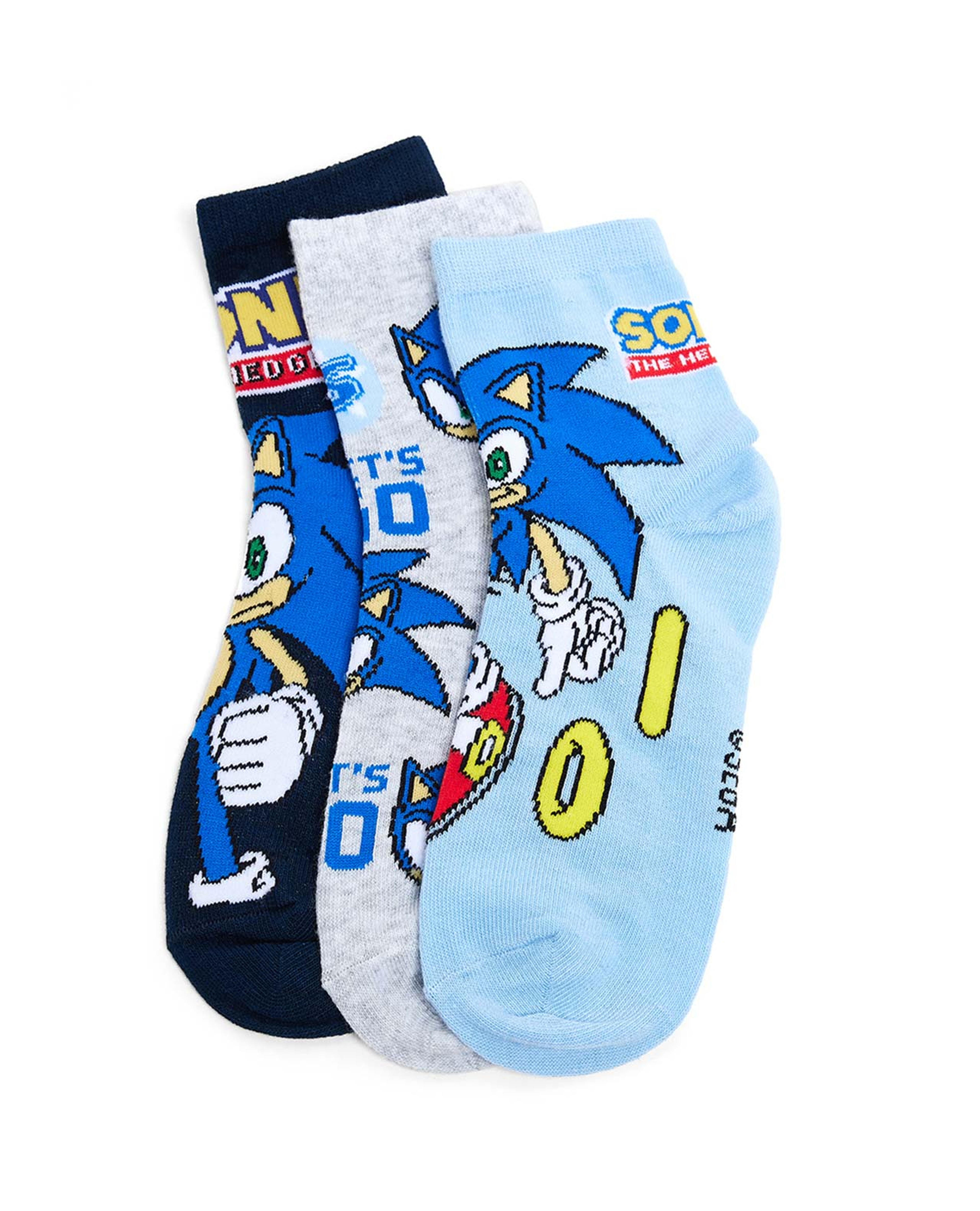 3 Pack Sonic Print Ankle Socks