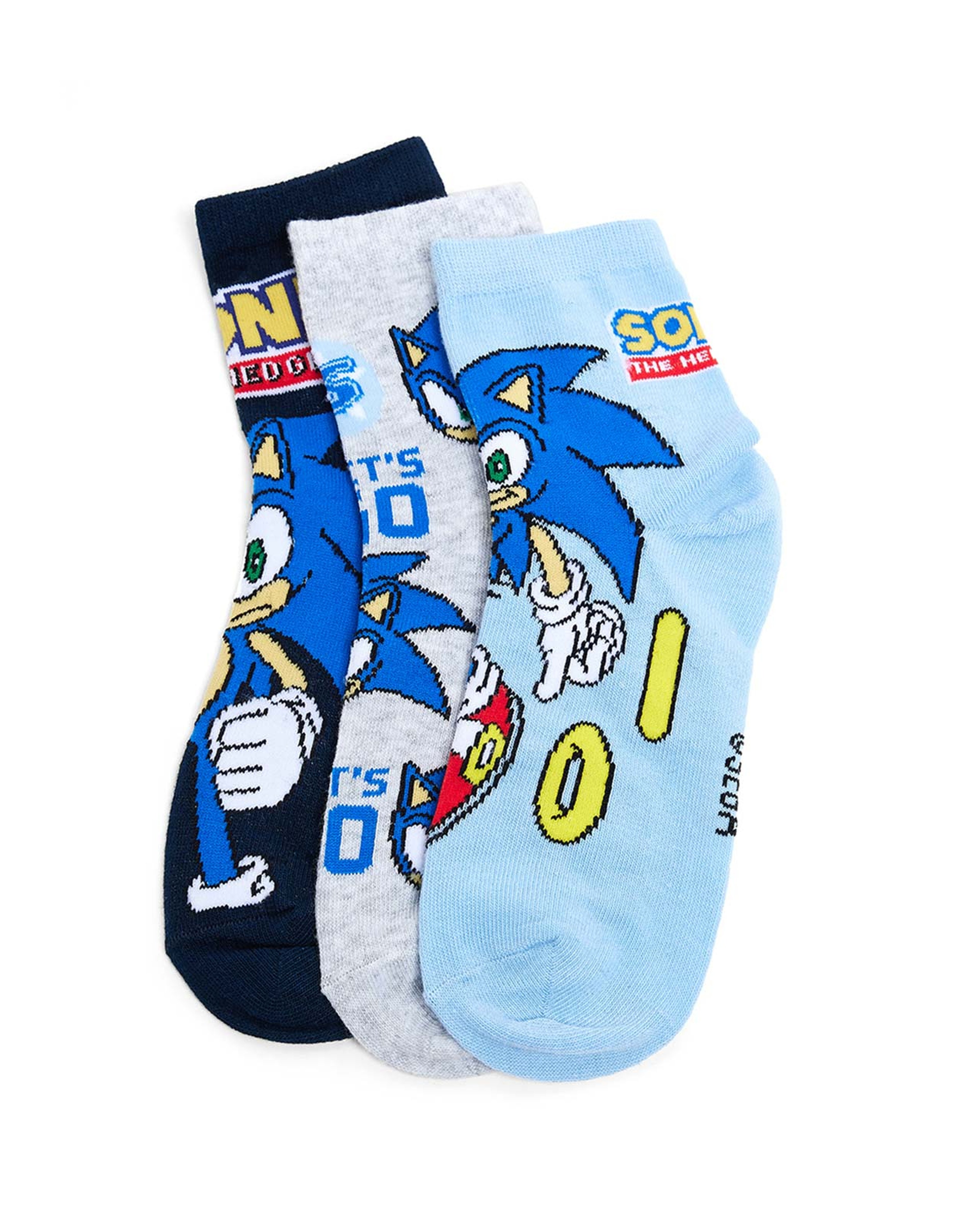 3 Pack Sonic Print Ankle Socks