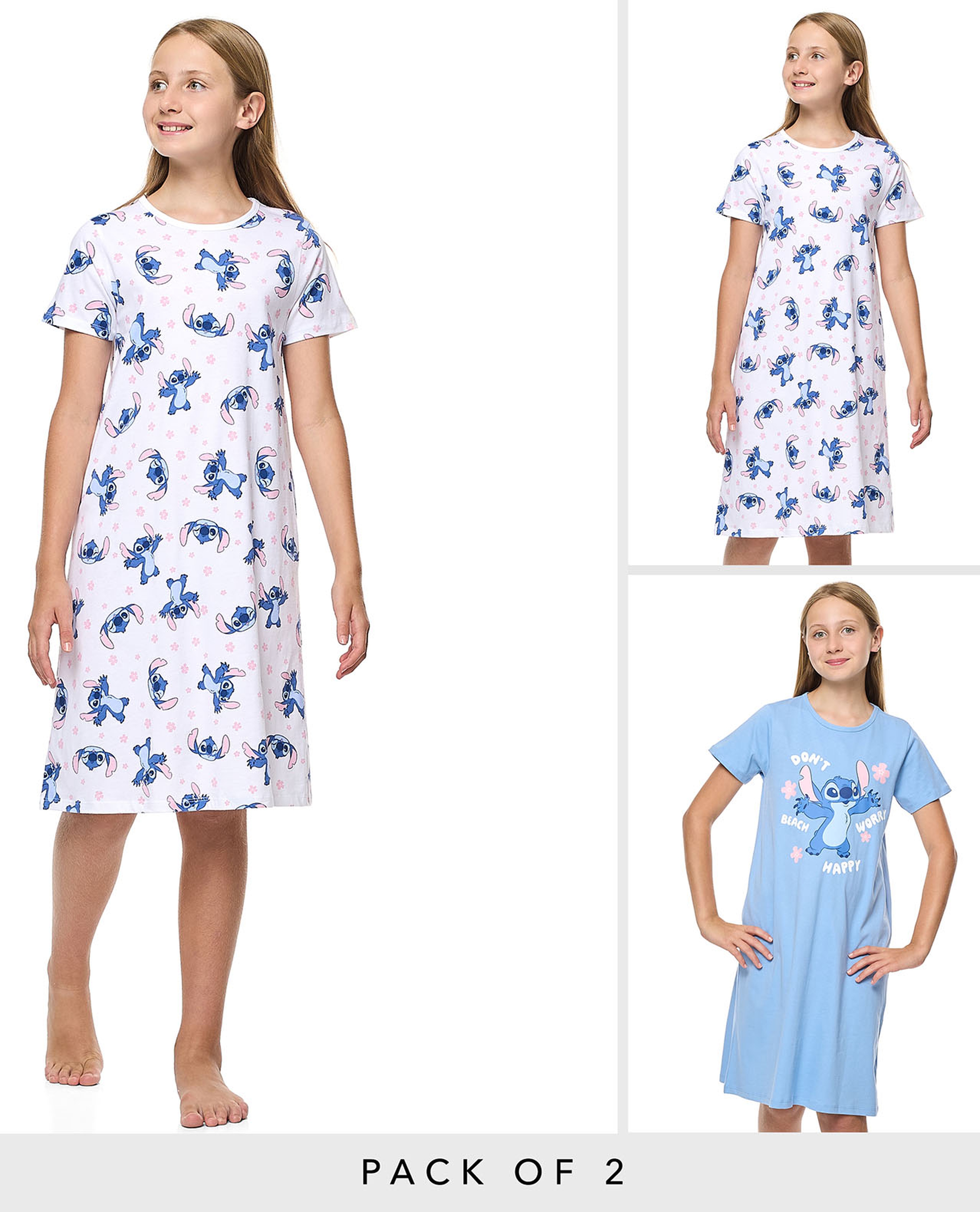 2 Pack Stitch Print Nightdresses