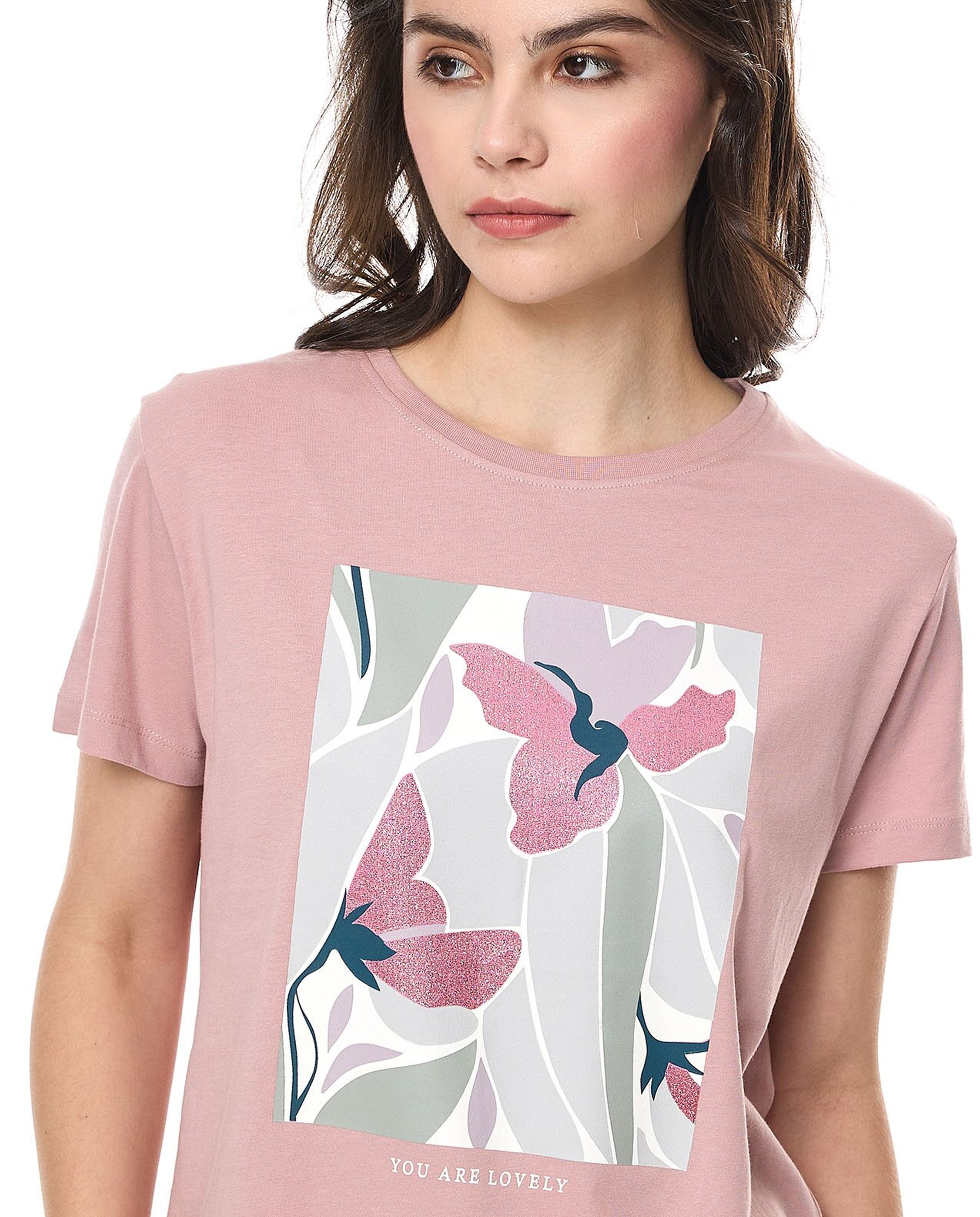 Printed T-Shirt With Crew Neck and Short Sleeves