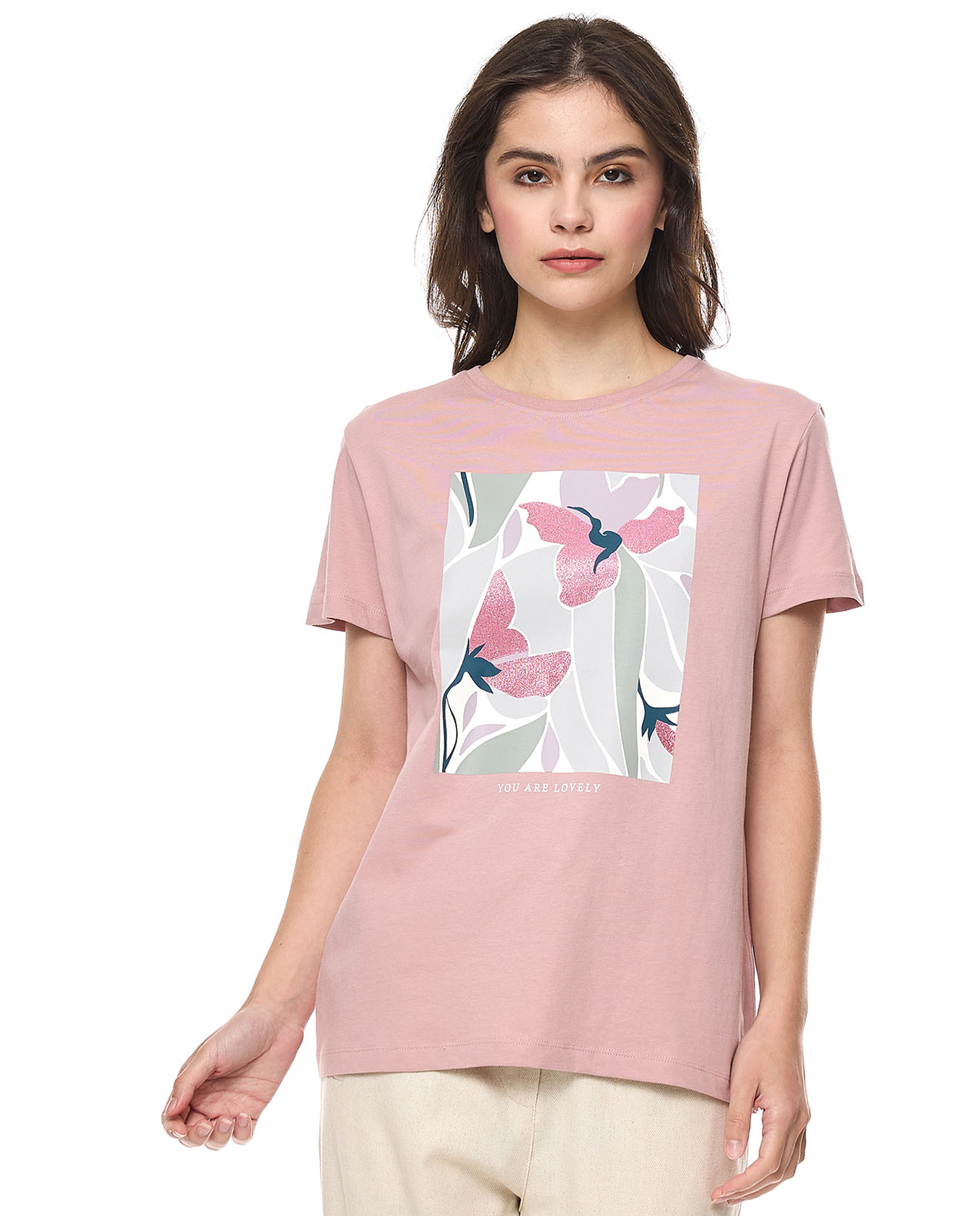 Printed T-Shirt With Crew Neck and Short Sleeves