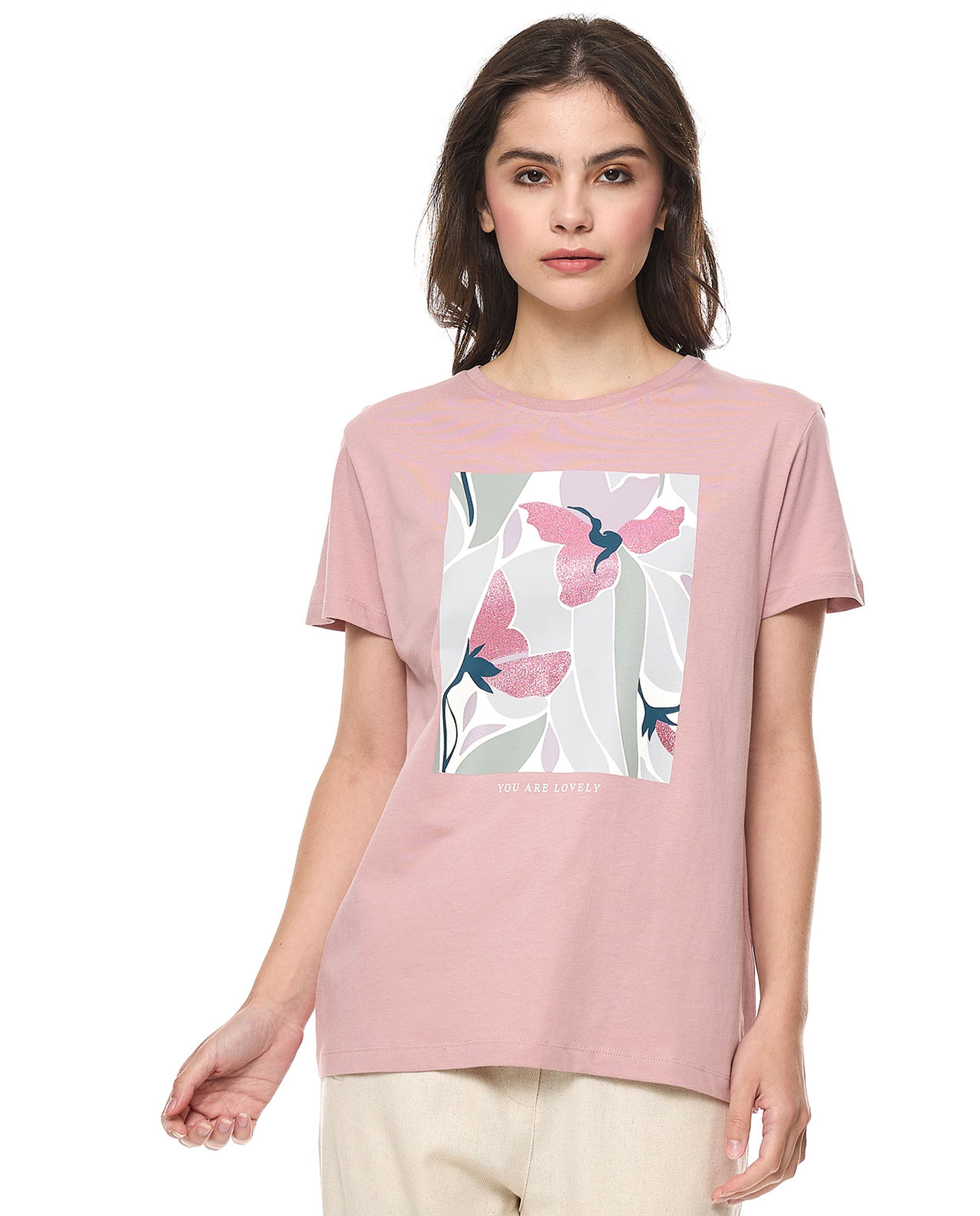 Printed T-Shirt With Crew Neck and Short Sleeves