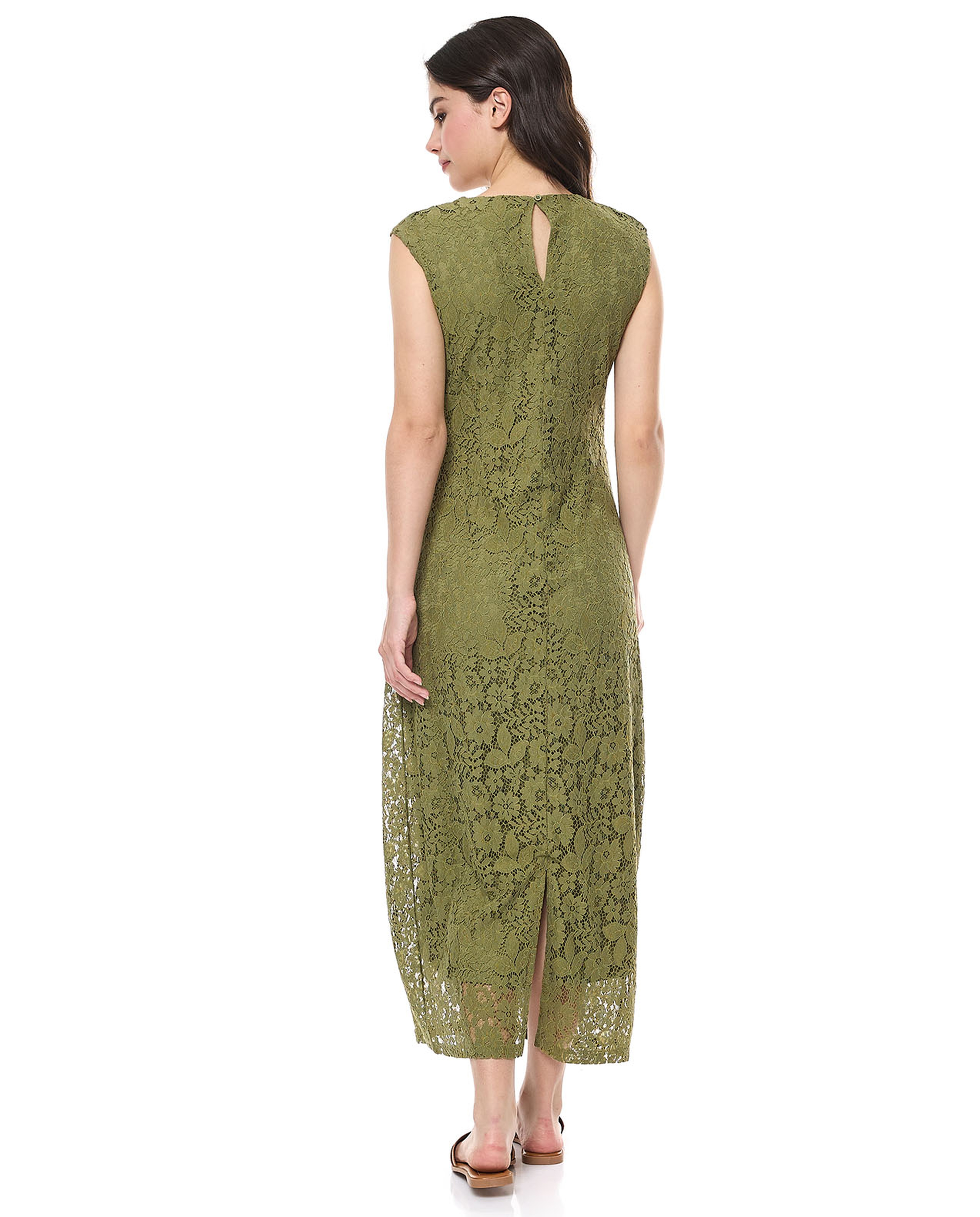 Laced Sleeveless Maxi Dress with Crew Neck