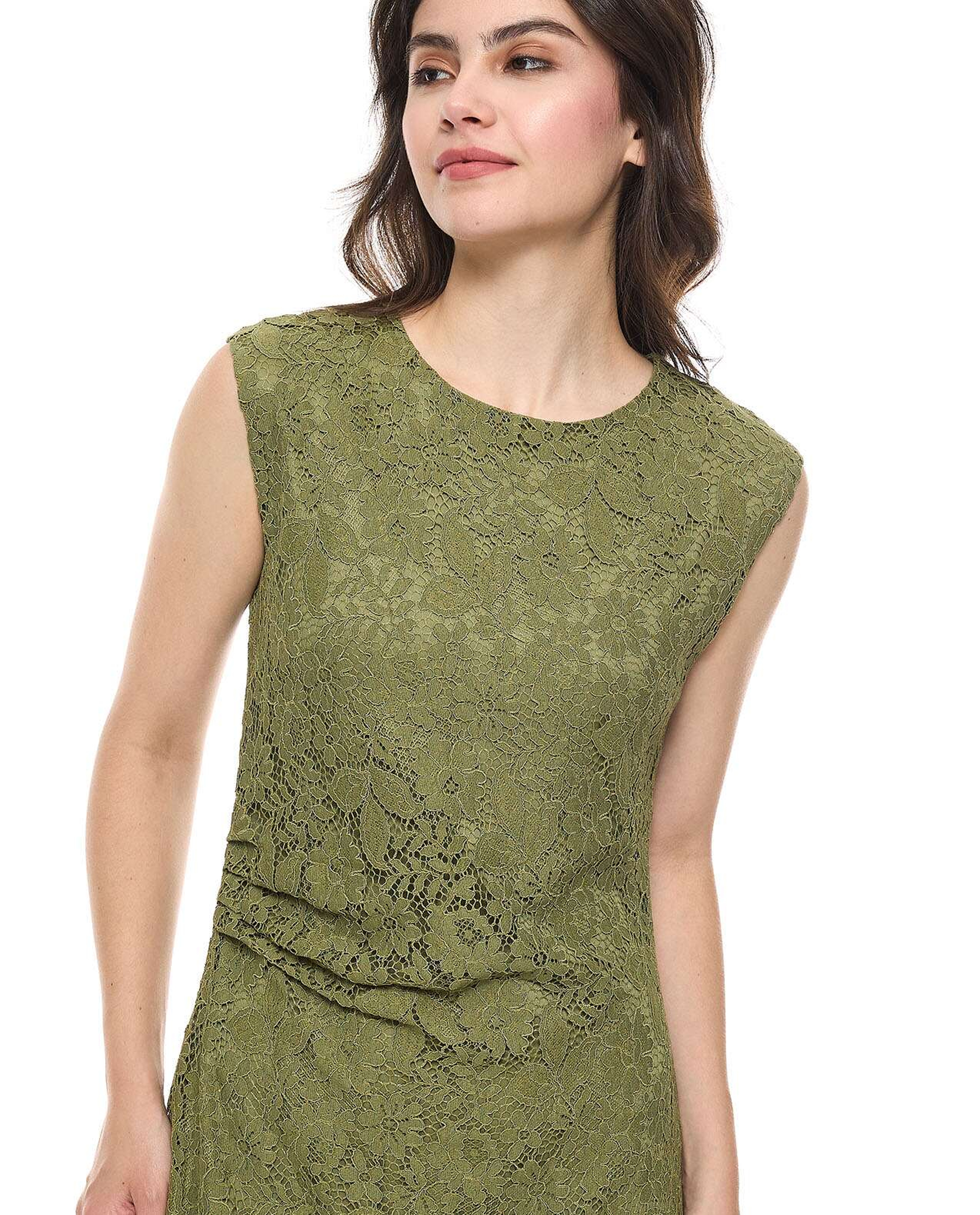 Laced Sleeveless Maxi Dress with Crew Neck