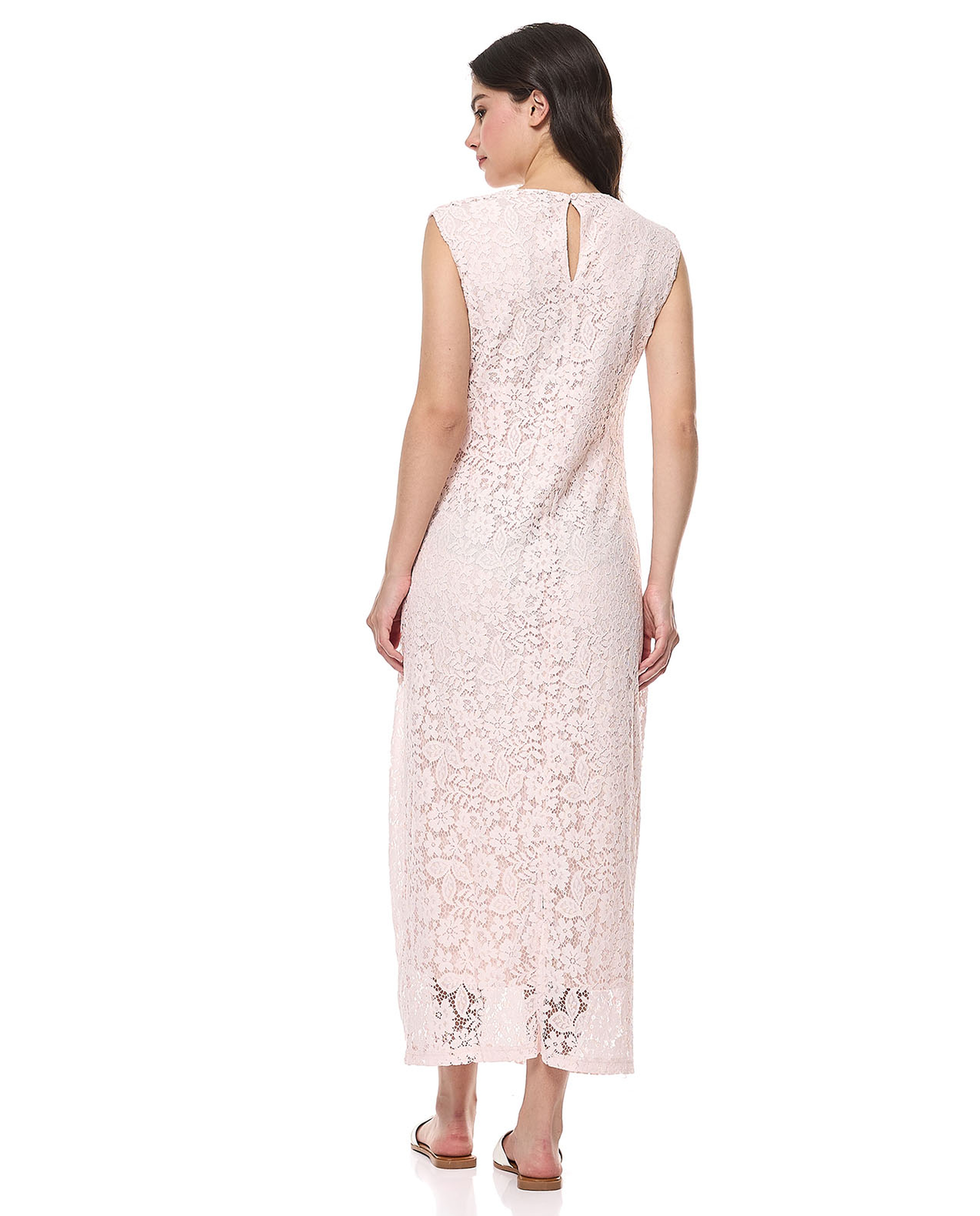 Laced Sleeveless Maxi Dress with Crew Neck