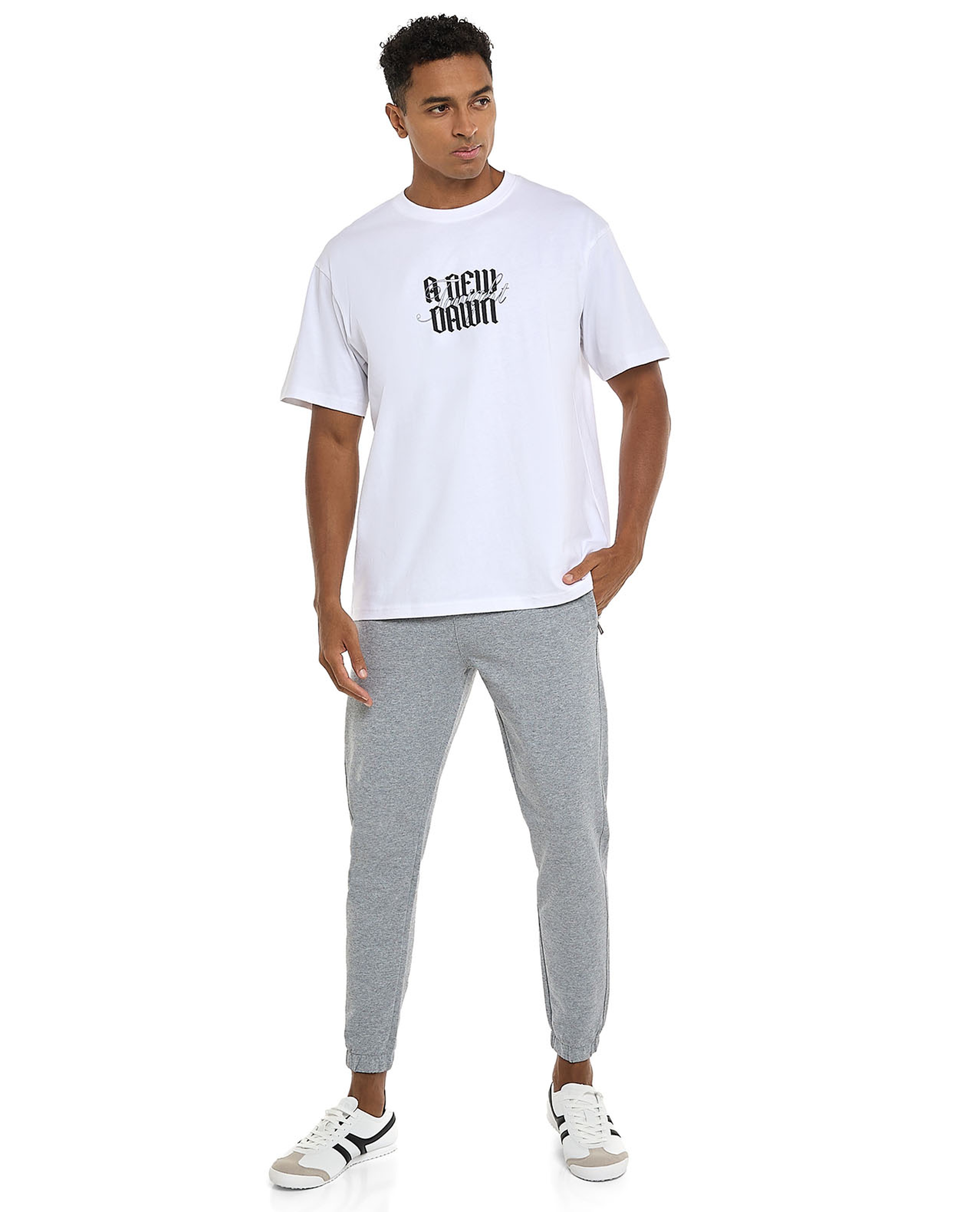 Typography Print T-Shirt with Crew Neck and Short Sleeves
