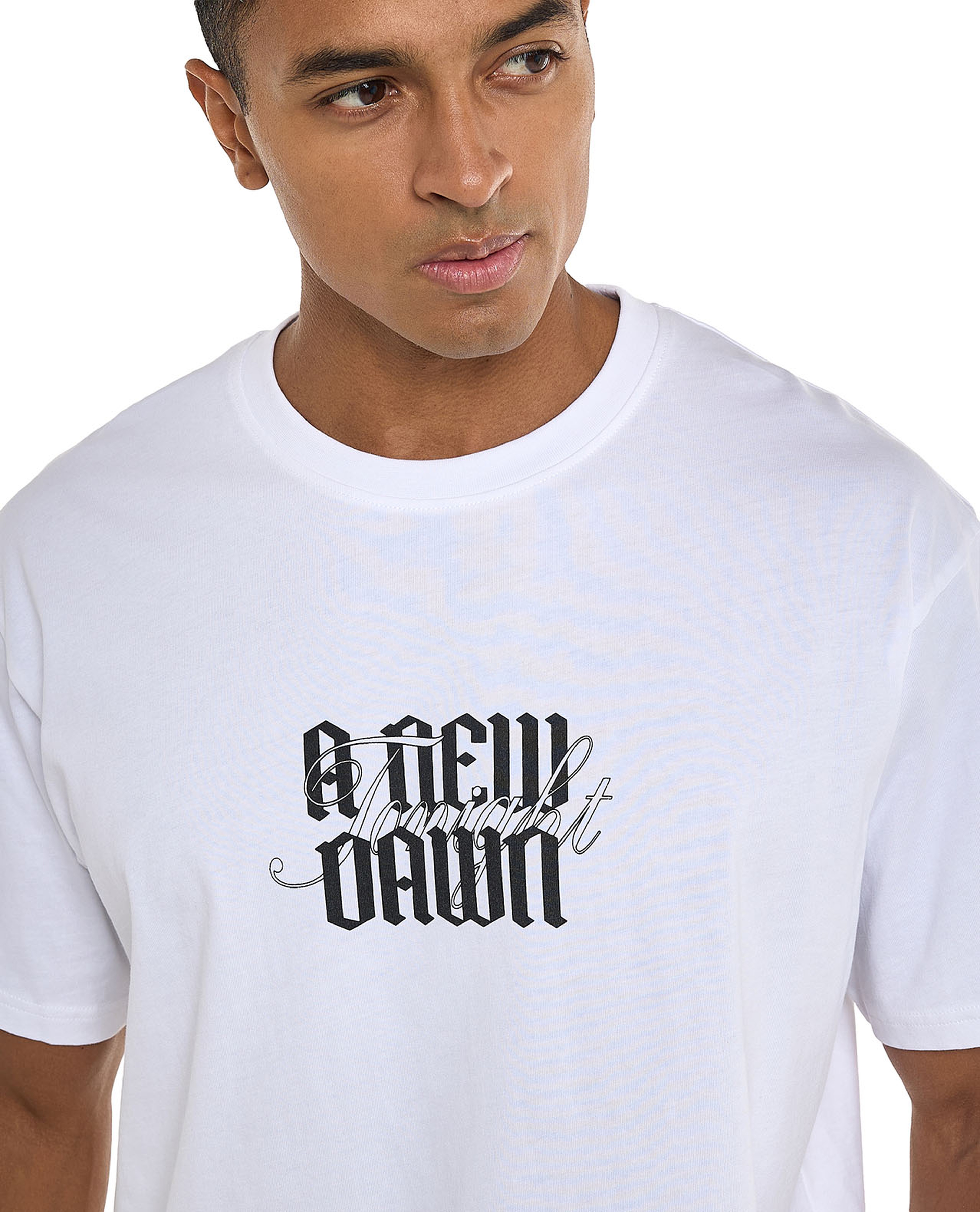 Typography Print T-Shirt with Crew Neck and Short Sleeves