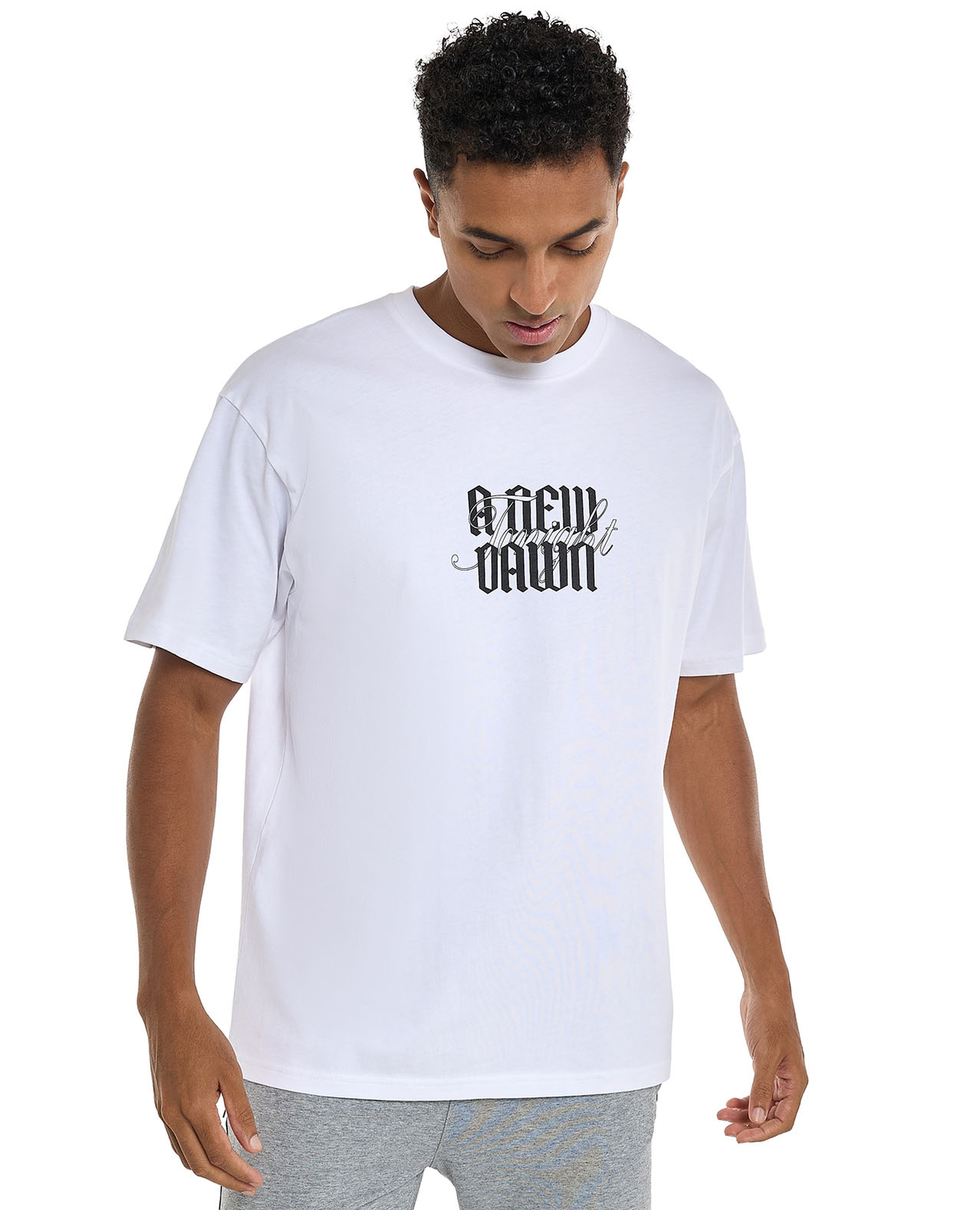 Typography Print T-Shirt with Crew Neck and Short Sleeves