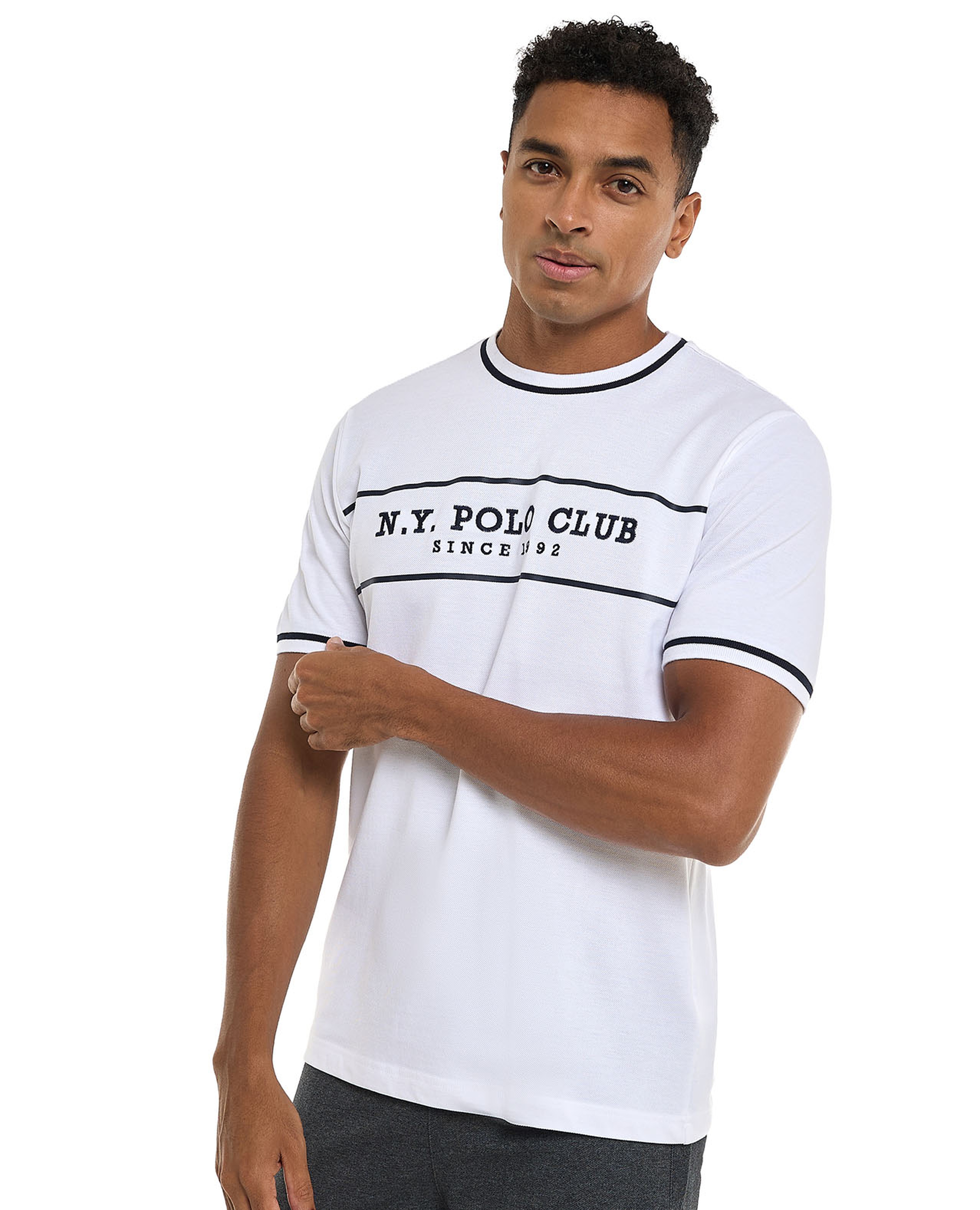 Typography Print T-Shirt with Crew Neck and Short Sleeves