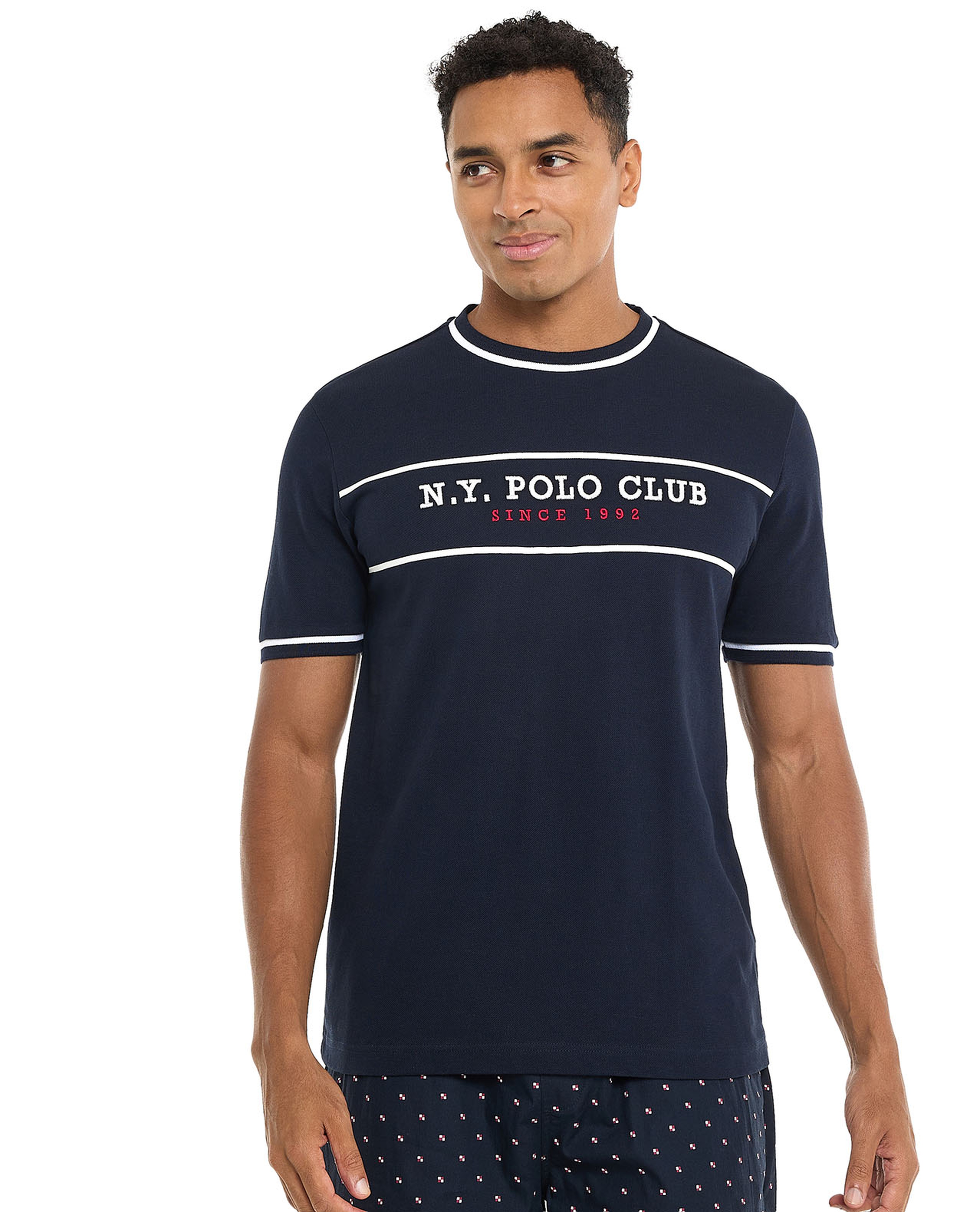 Typography Print T-Shirt with Crew Neck and Short Sleeves