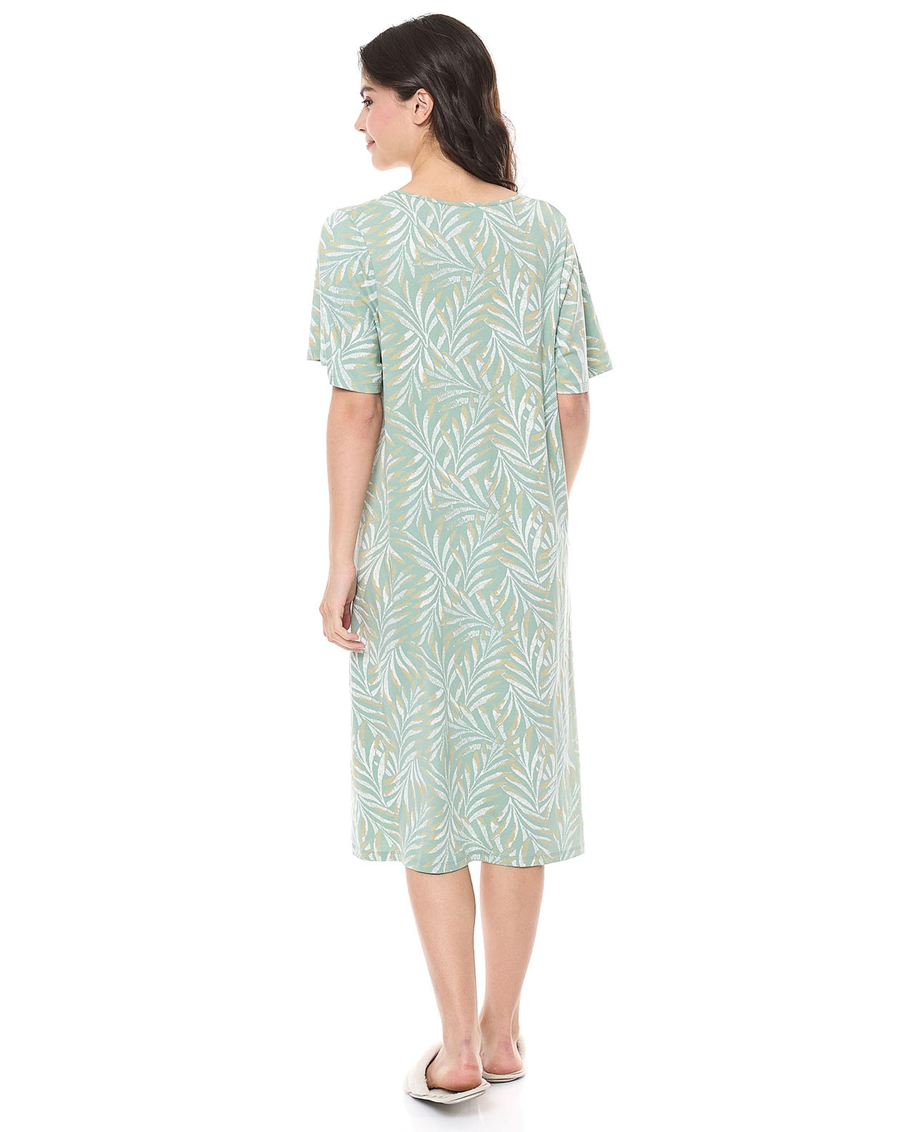 Printed Nightdress with Tie-Neck and Short Sleeves