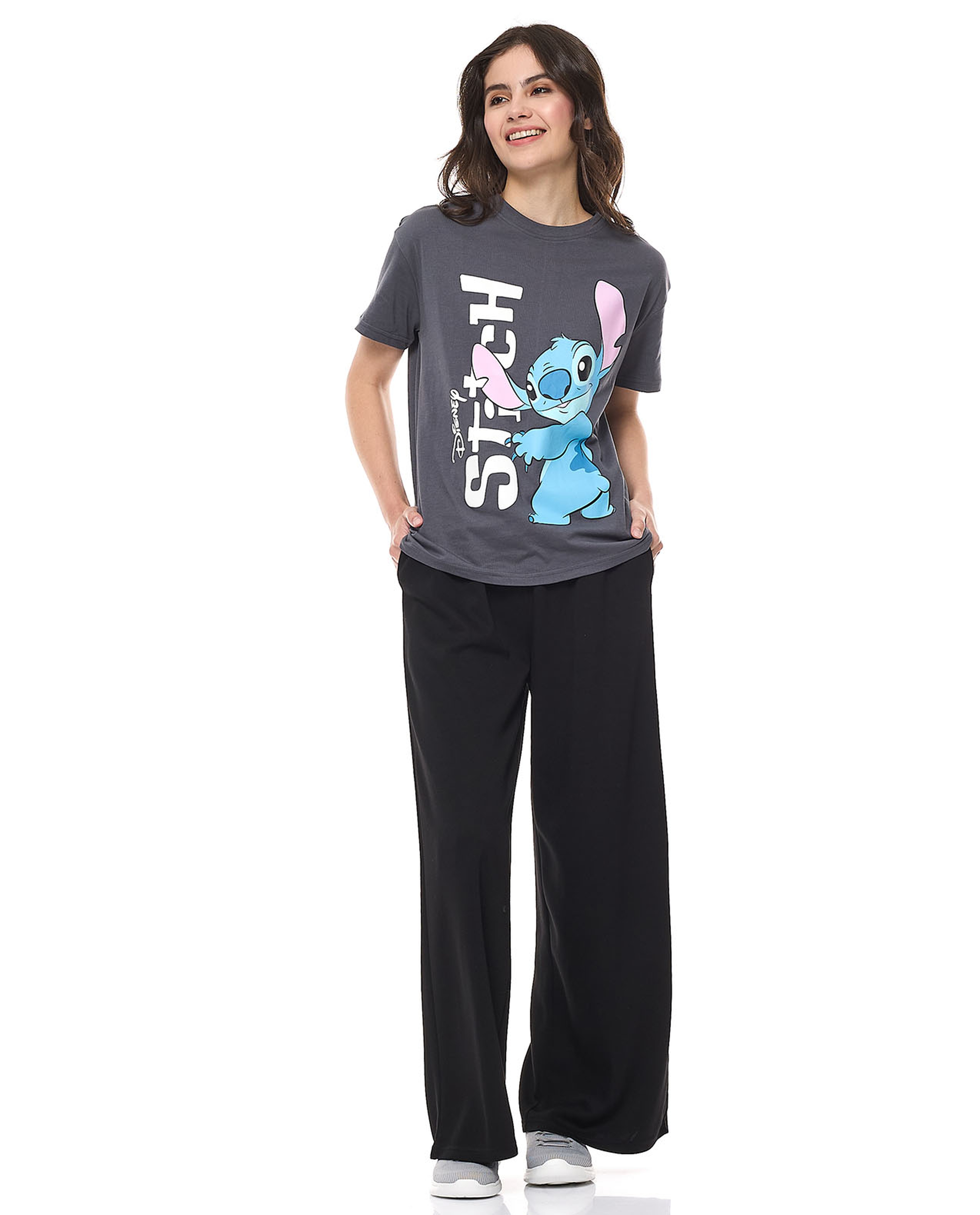 Stitch Print T-Shirt with Crew Neck and Short Sleeves