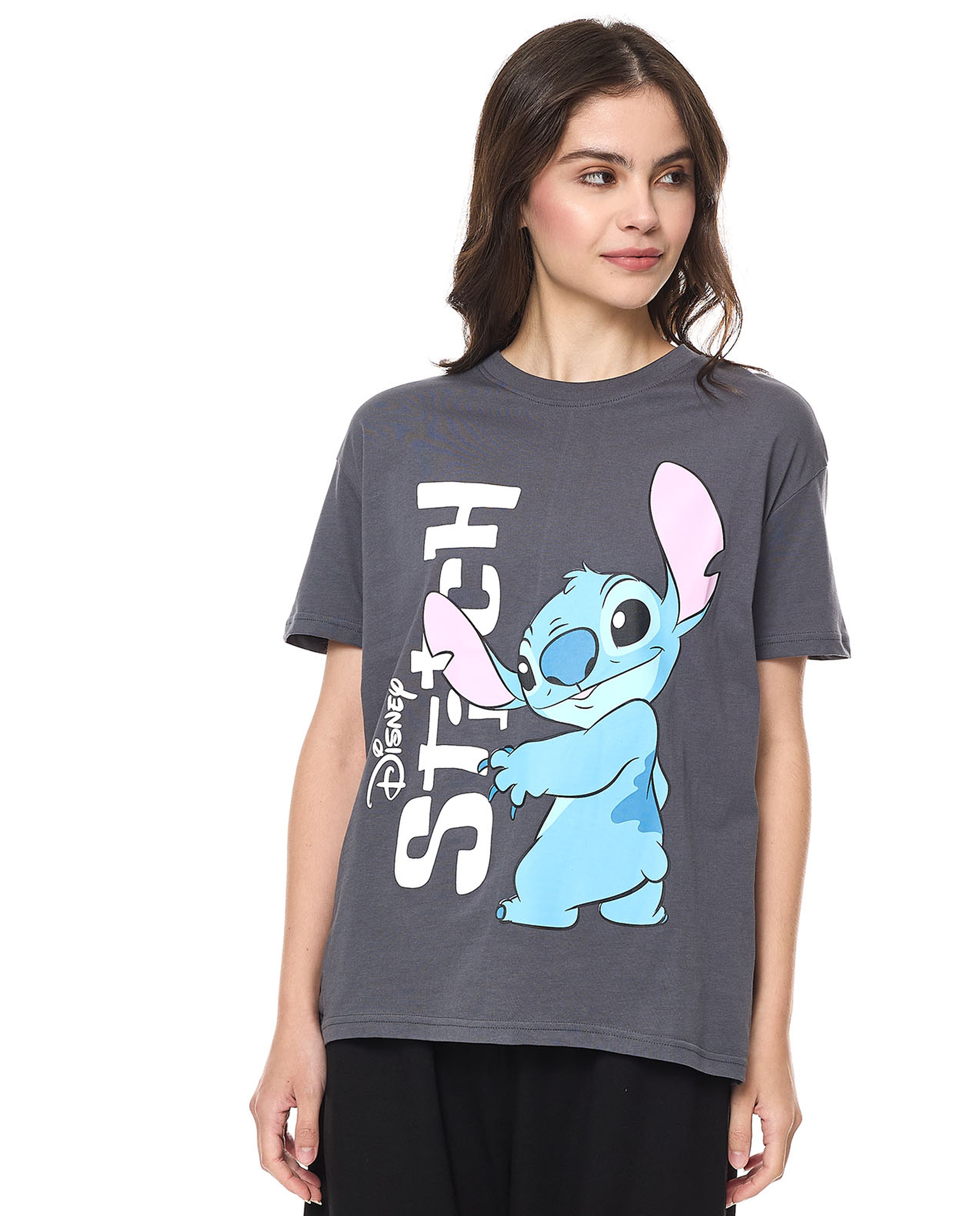 Stitch Print T-Shirt with Crew Neck and Short Sleeves