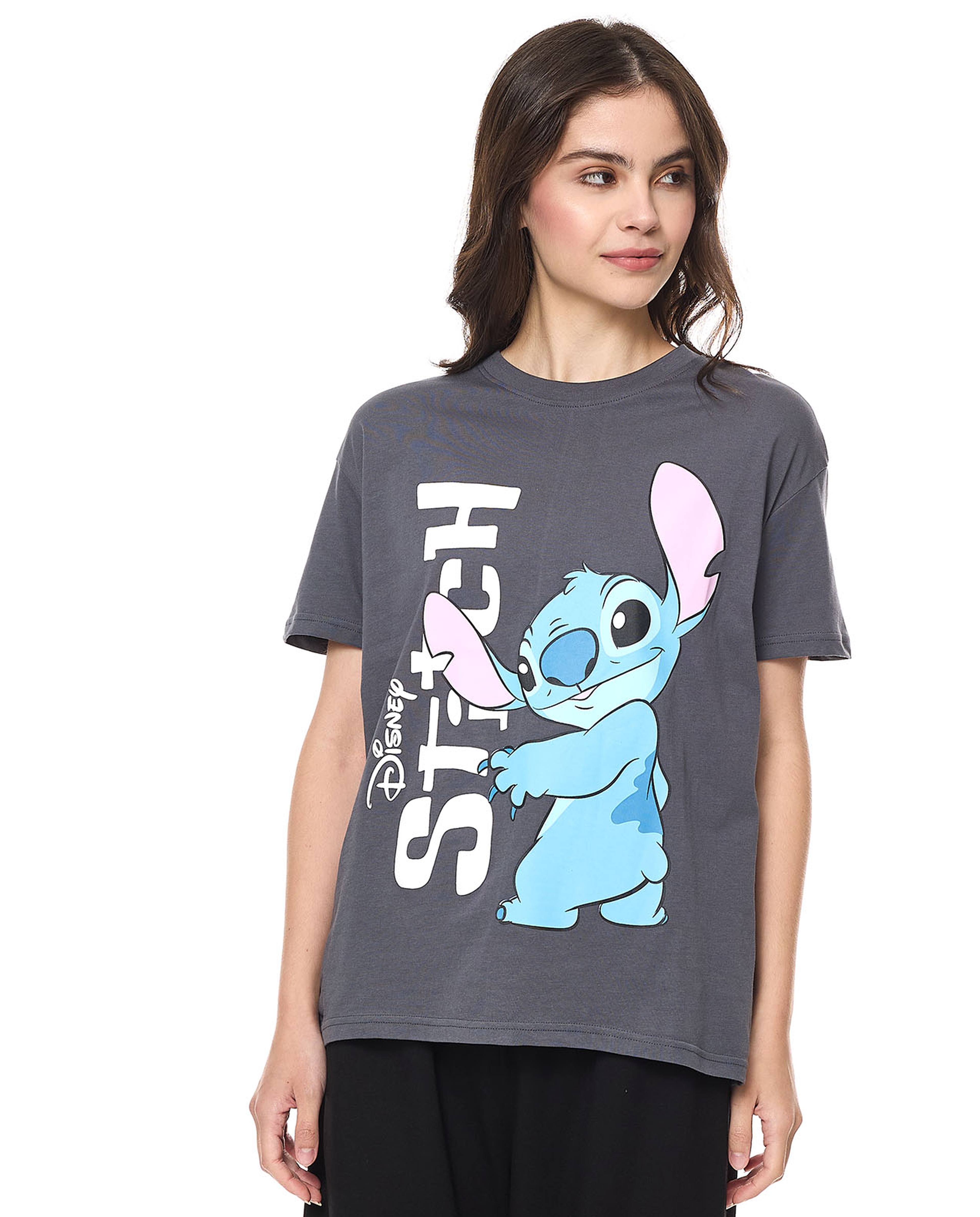 Stitch Print T-Shirt with Crew Neck and Short Sleeves