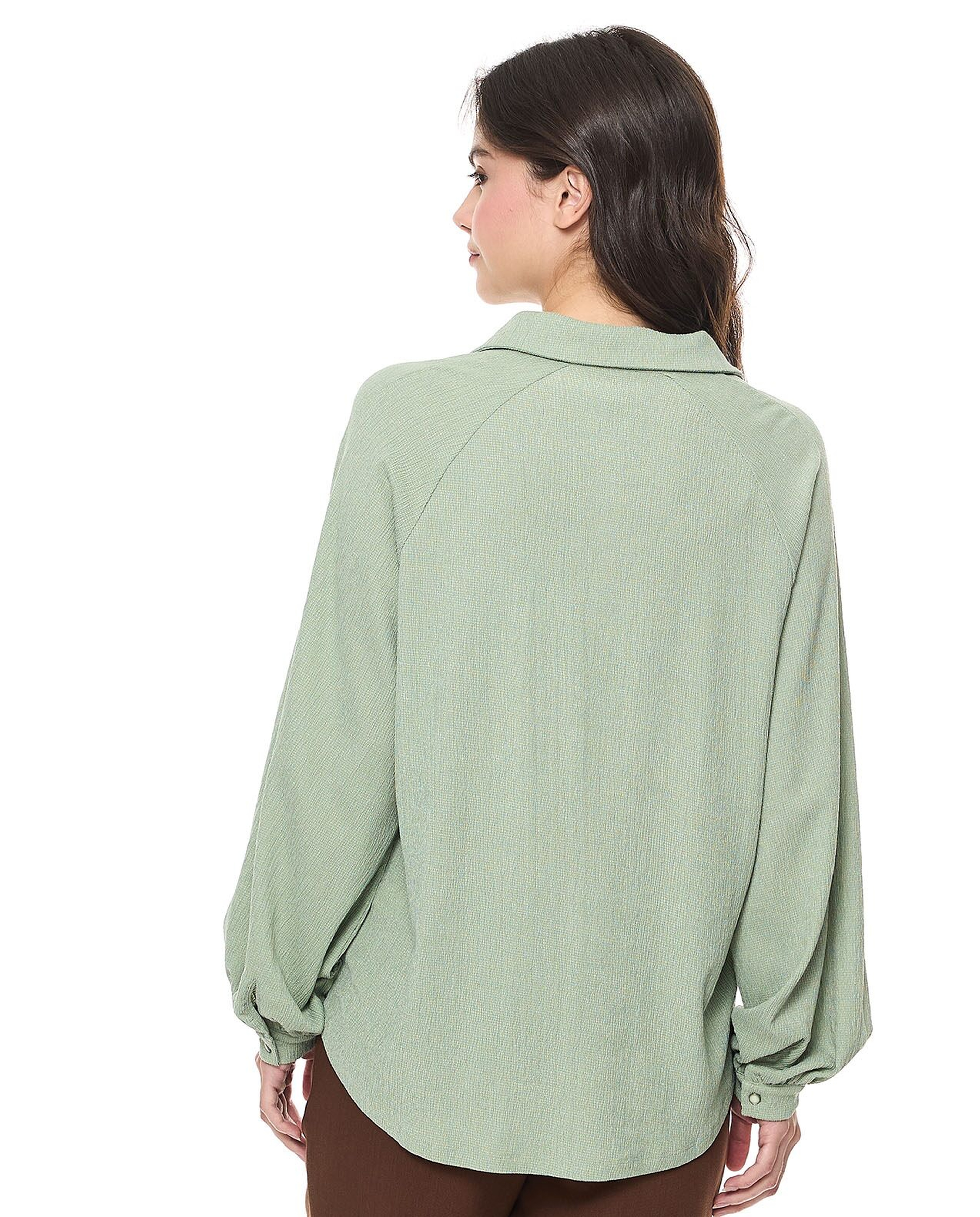 Textured Top with Spread Collar and Bishop Sleeves
