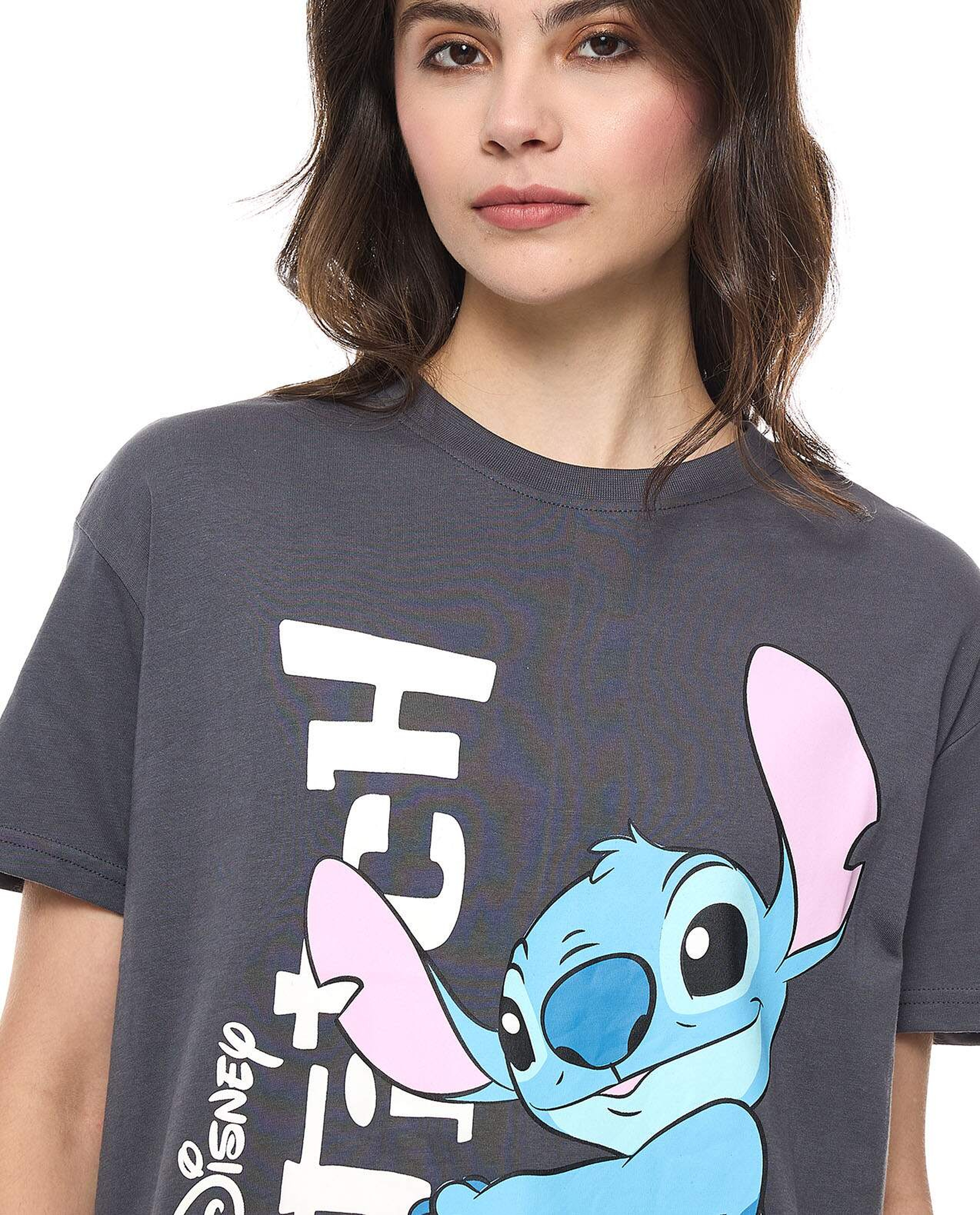 Stitch Print T-Shirt with Crew Neck and Short Sleeves