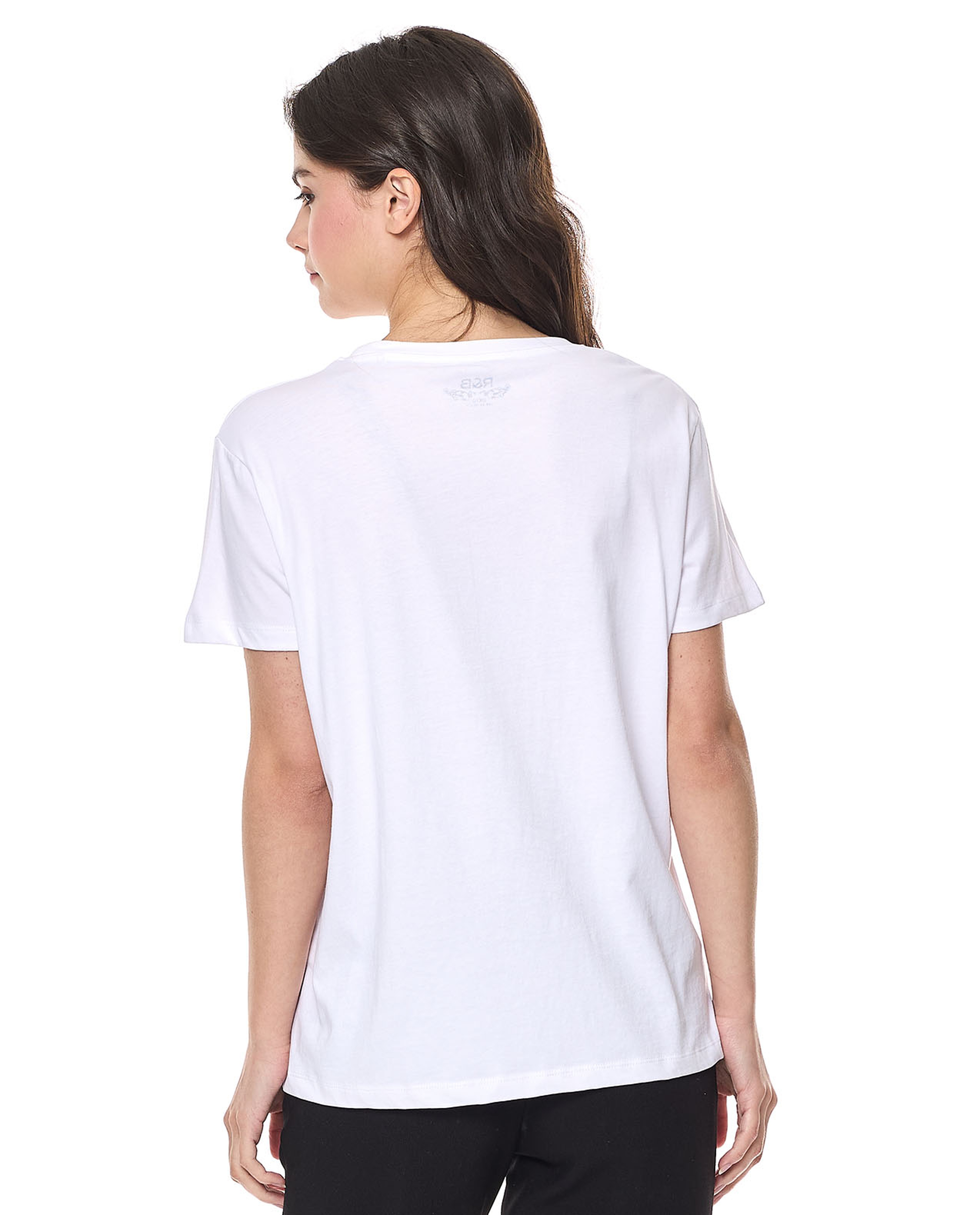 تيشيرت مزين بترتر بأكمام قصيرة وبرقبة مستديرة