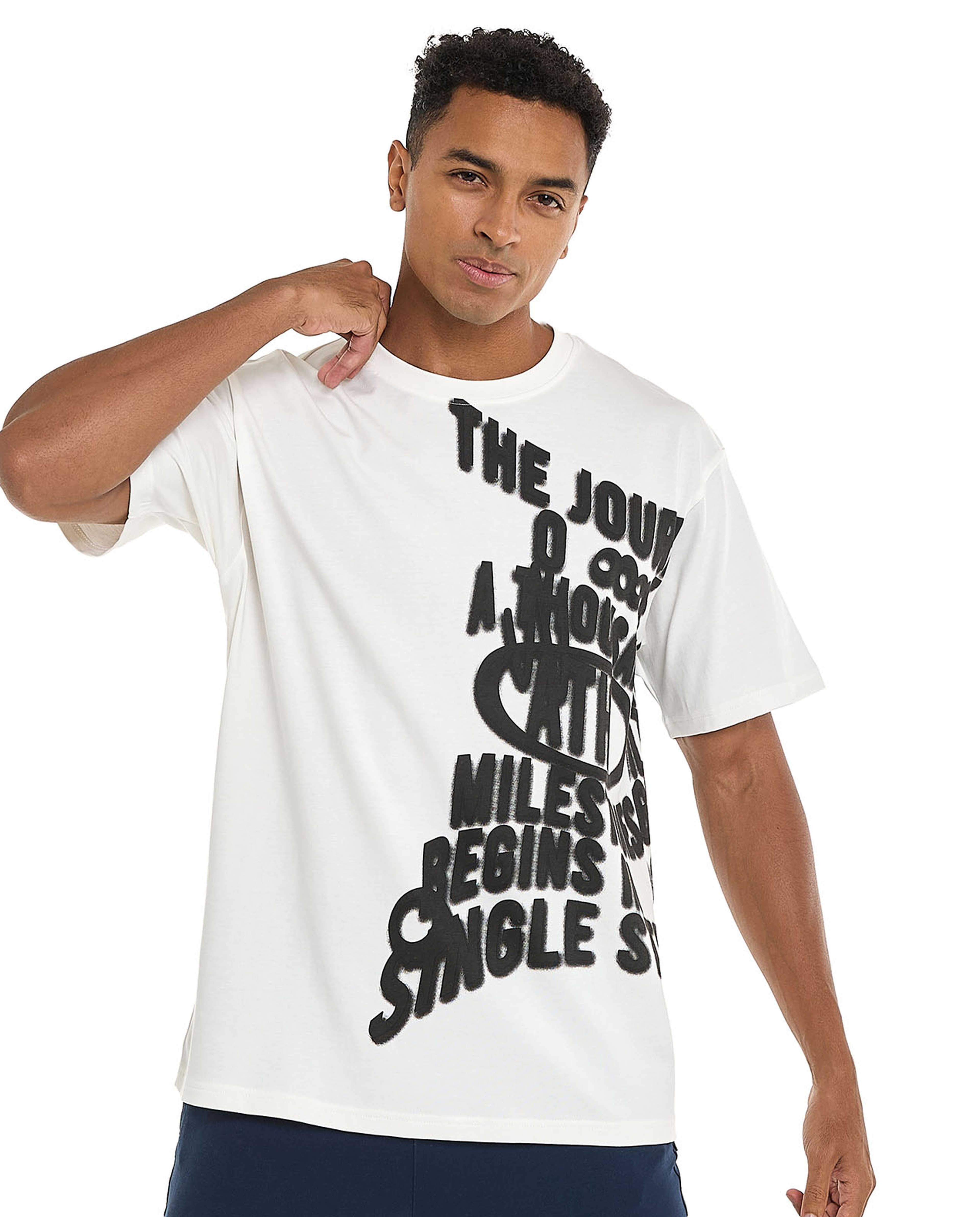 Typography Print T-Shirt with Crew Neck and Short Sleeves