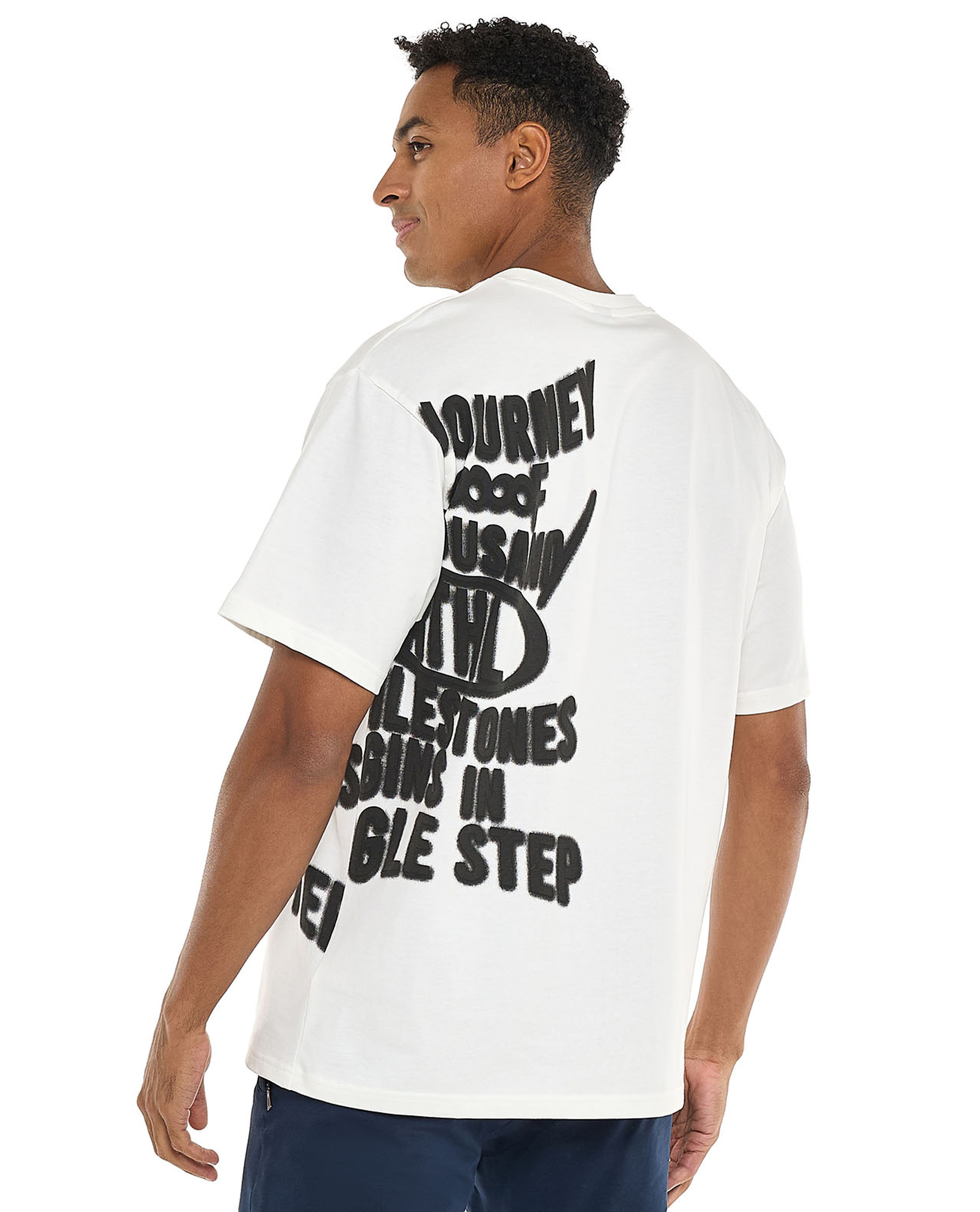 Typography Print T-Shirt with Crew Neck and Short Sleeves